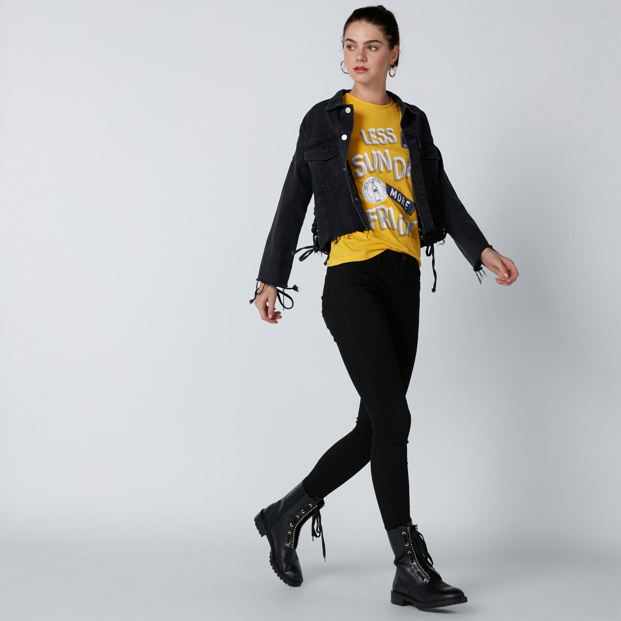 Text Printed Round Neck T-Shirt with Cap Sleeves-women-clothing-tshirts-image-3