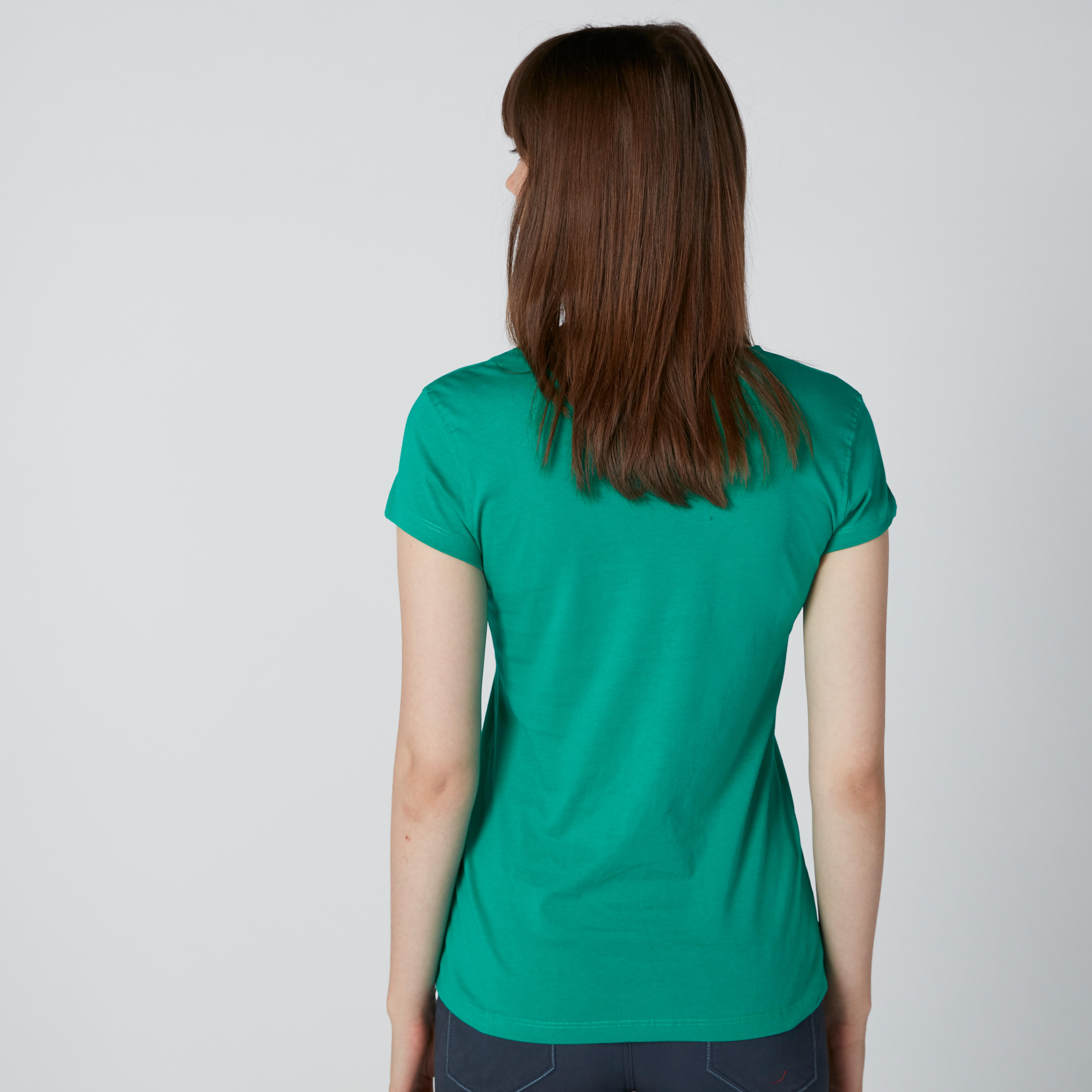 تيشيرت سليم فيت بياقة مستديرة وأكمام كاب وطبعات-women-clothing-tshirts-image-2