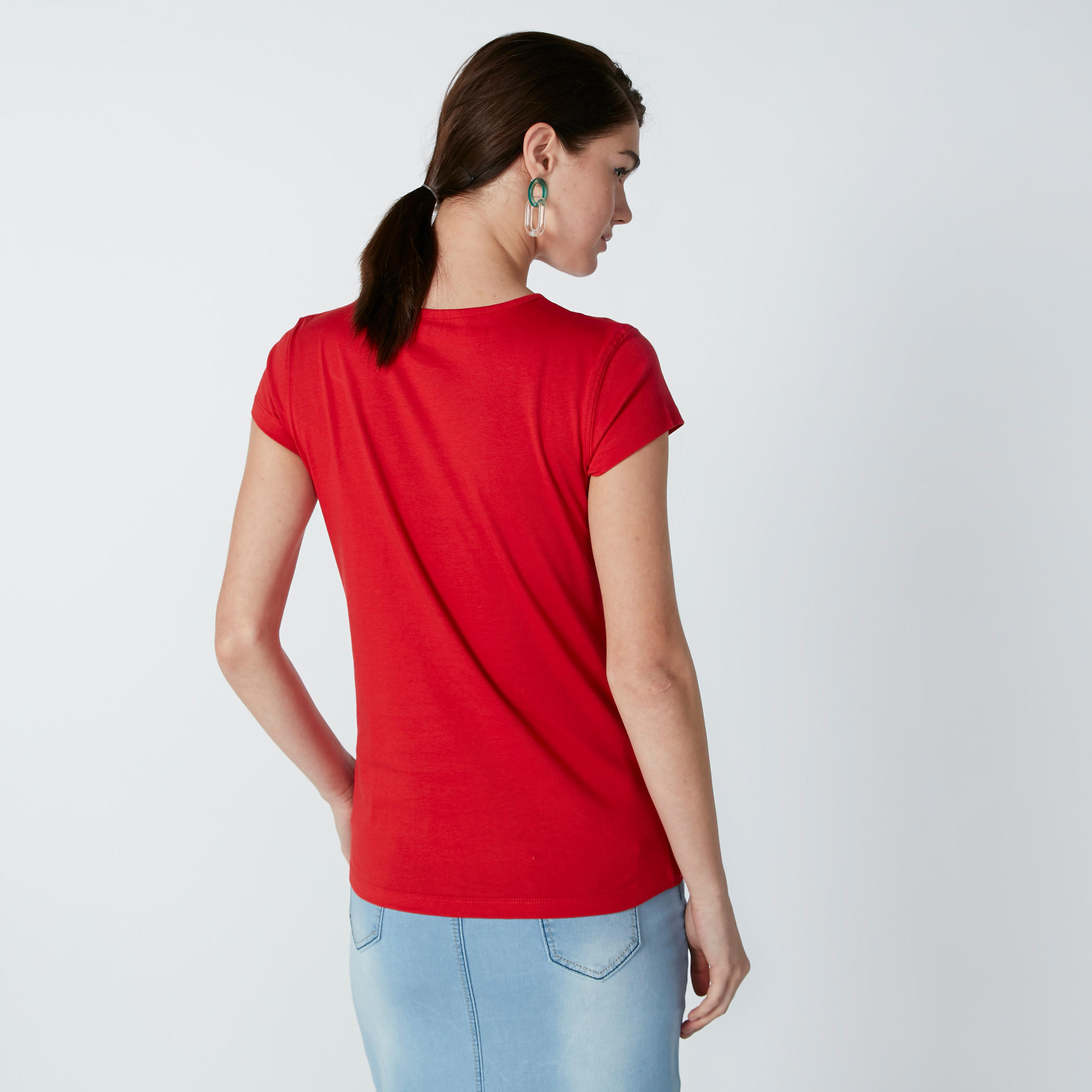 Printed T-Shirt in Slim Fit with Cap Sleeves-women-clothing-tshirts-image-2