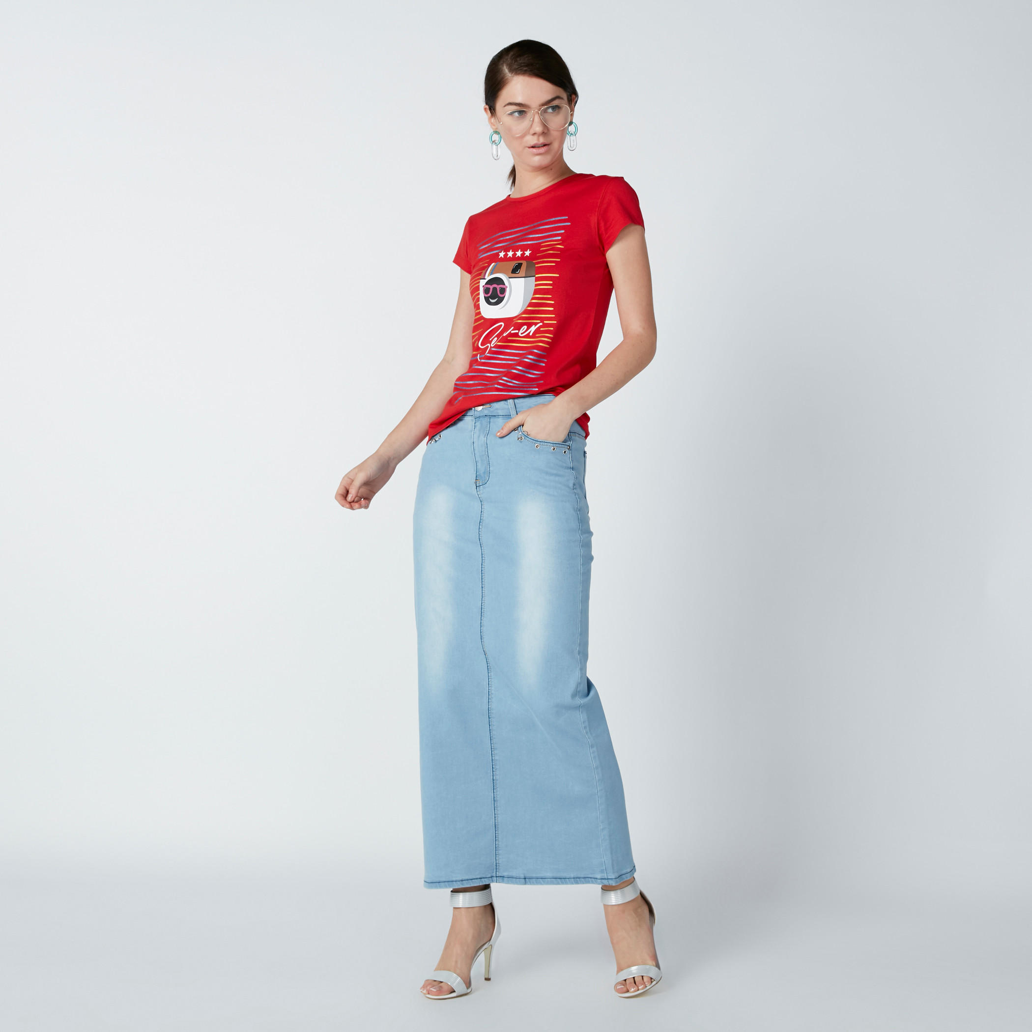 Printed T-Shirt in Slim Fit with Cap Sleeves-women-clothing-tshirts-image-3