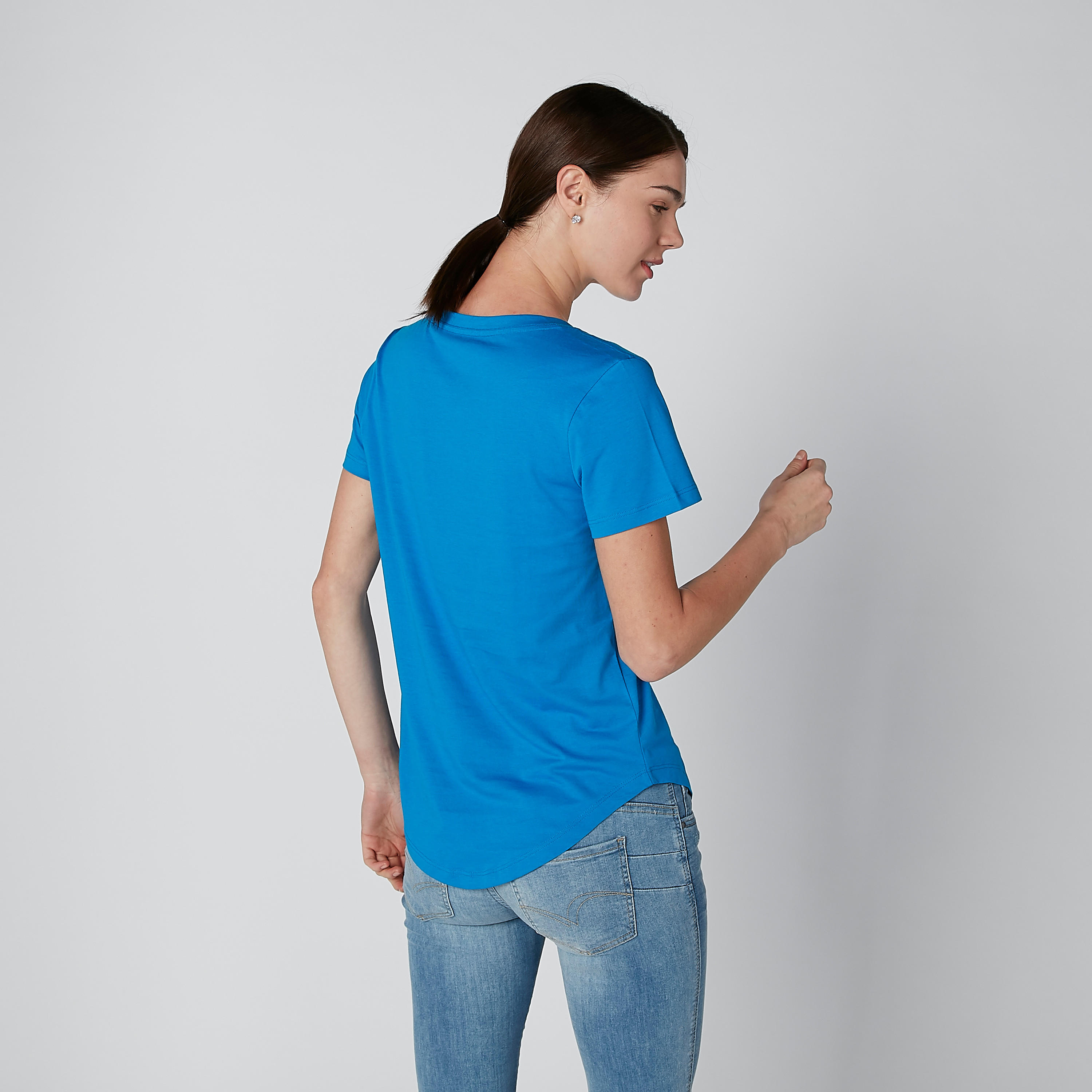 Solid T-Shirt with V-neck and Asymmetric Hem-women-clothing-tshirts-image-2