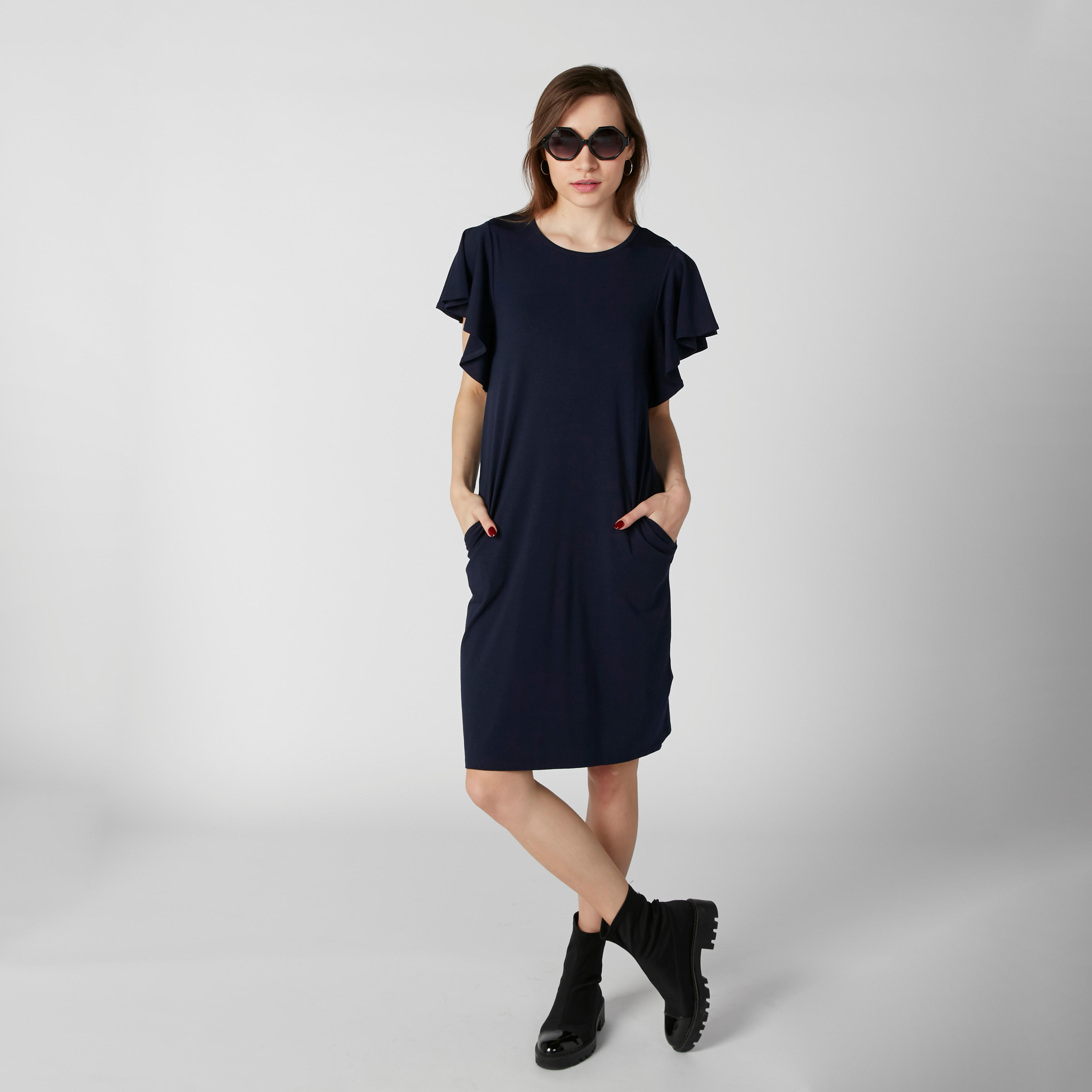 فستان متوسط الطول بياقة مستديرة وجيوب-women-clothing-dresses-image-3