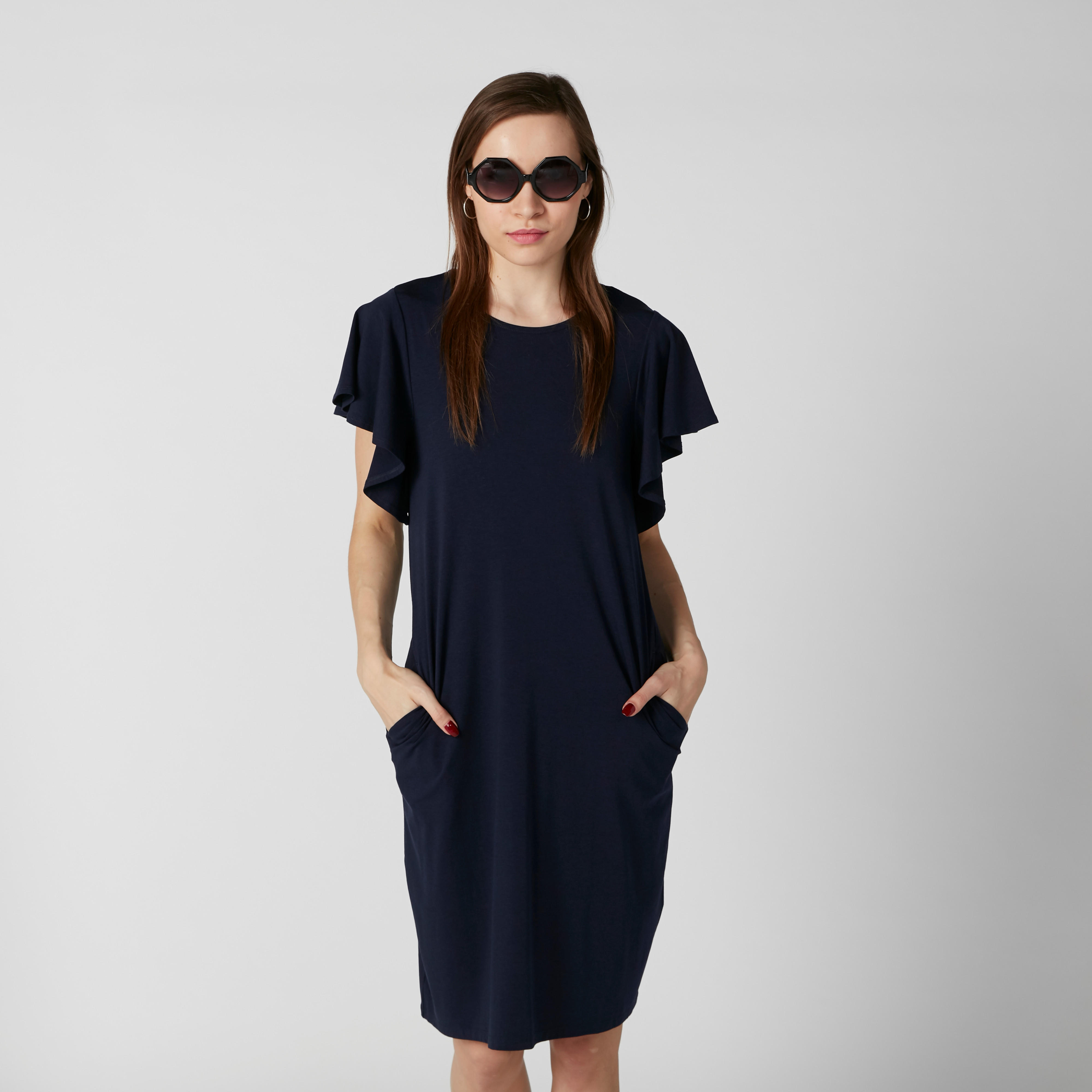 فستان متوسط الطول بياقة مستديرة وجيوب-women-clothing-dresses-image-4
