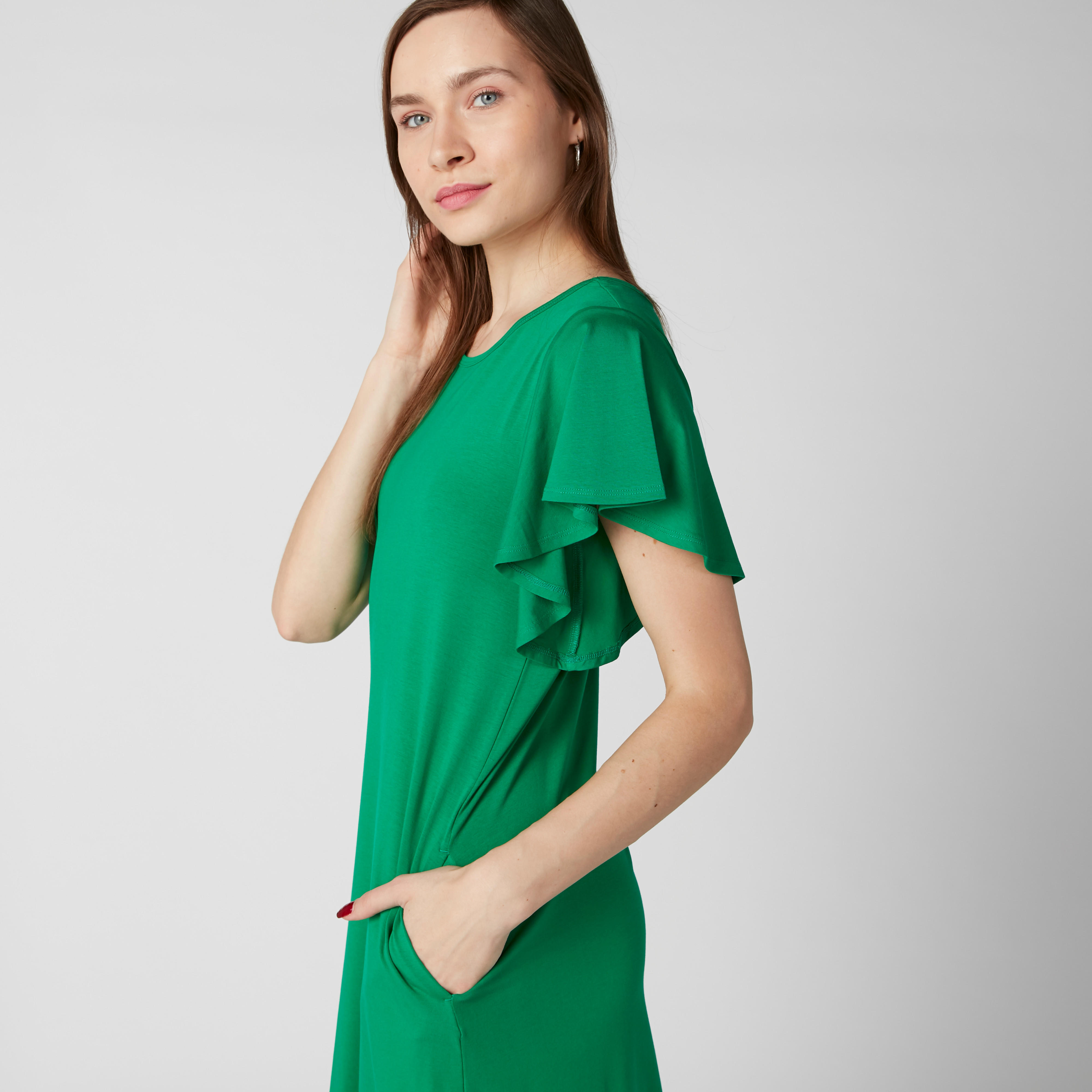فستان بياقة مستديرة وتفاصيل كشكش وجيوب-women-clothing-dresses-image-2