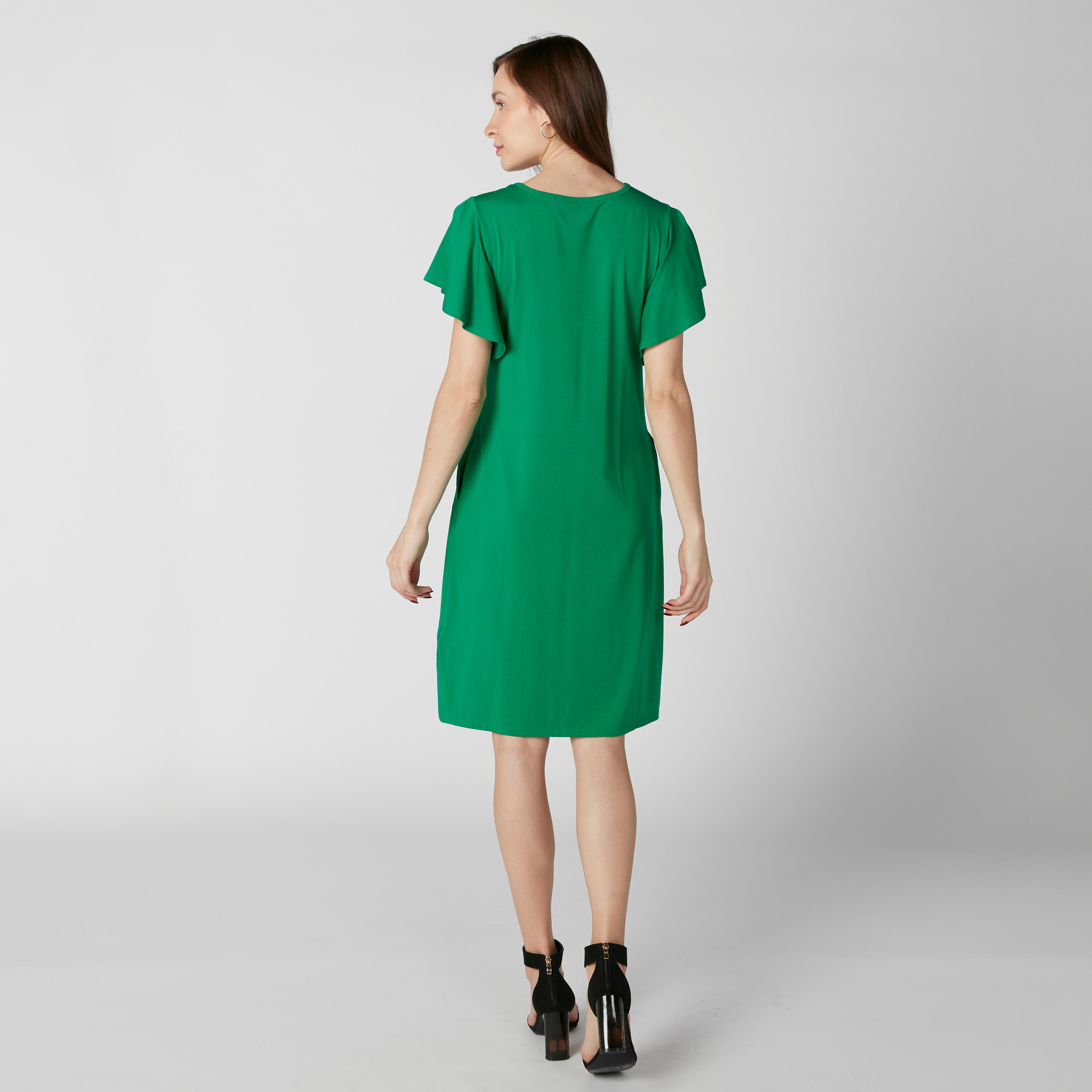 فستان بياقة مستديرة وتفاصيل كشكش وجيوب-women-clothing-dresses-image-5