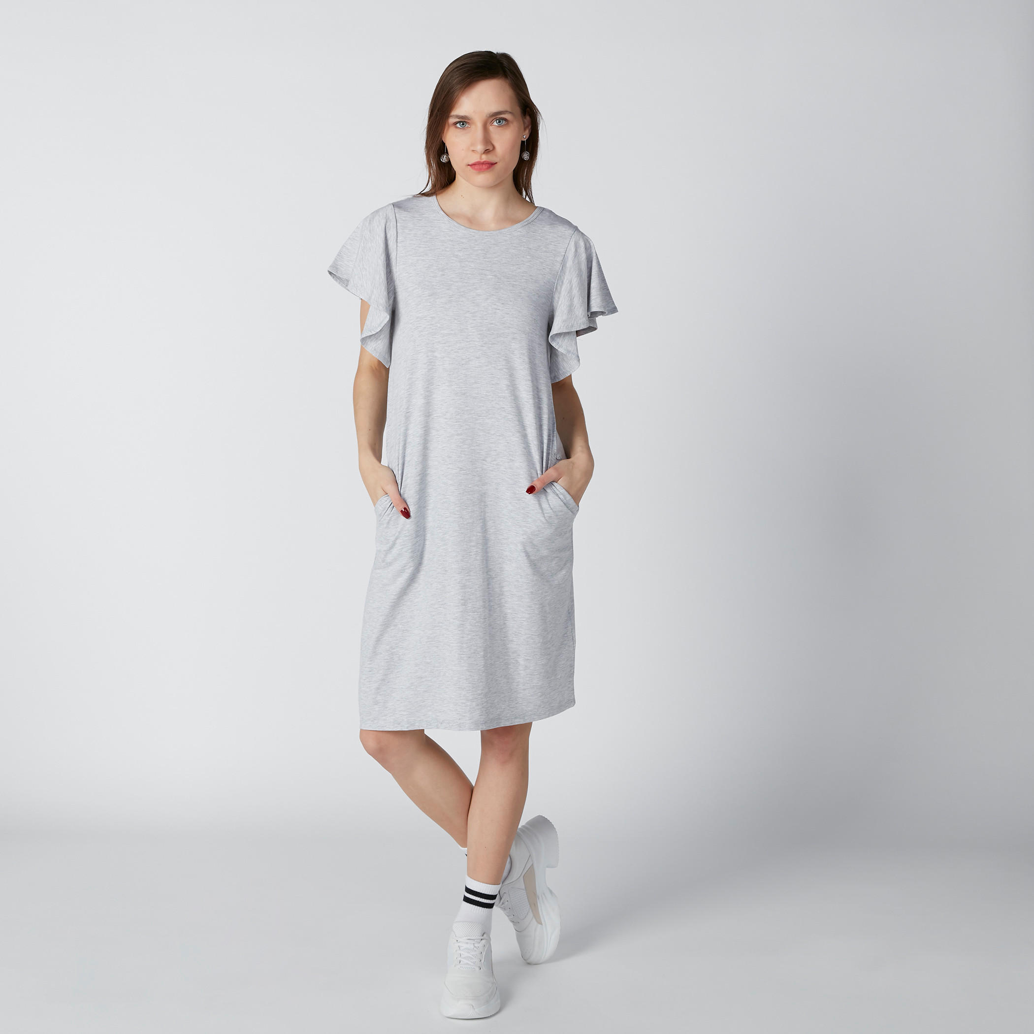 فستان متوسط الطول بأكمام بتفاصيل كشكش-women-clothing-dresses-image-1