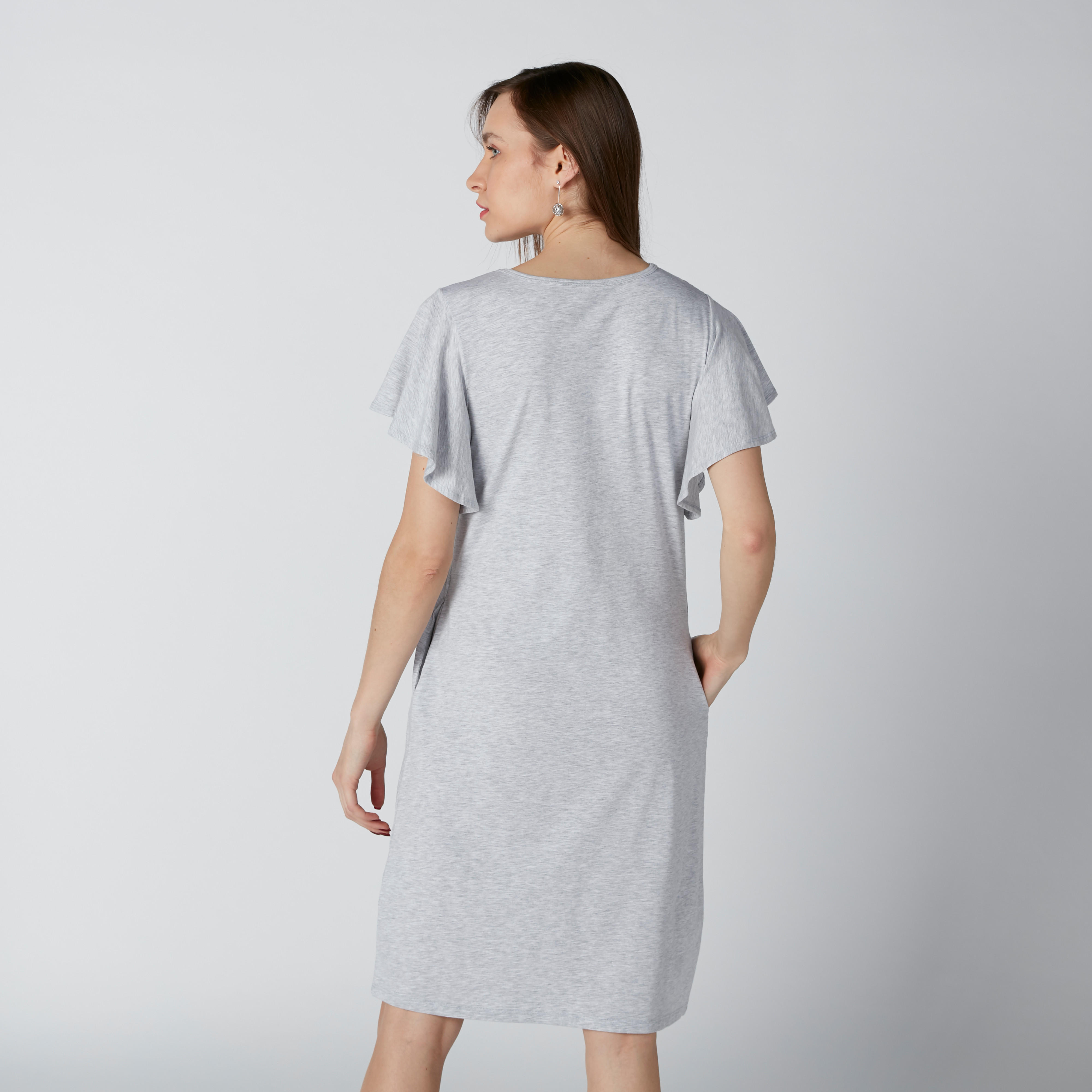 فستان متوسط الطول بأكمام بتفاصيل كشكش-women-clothing-dresses-image-2