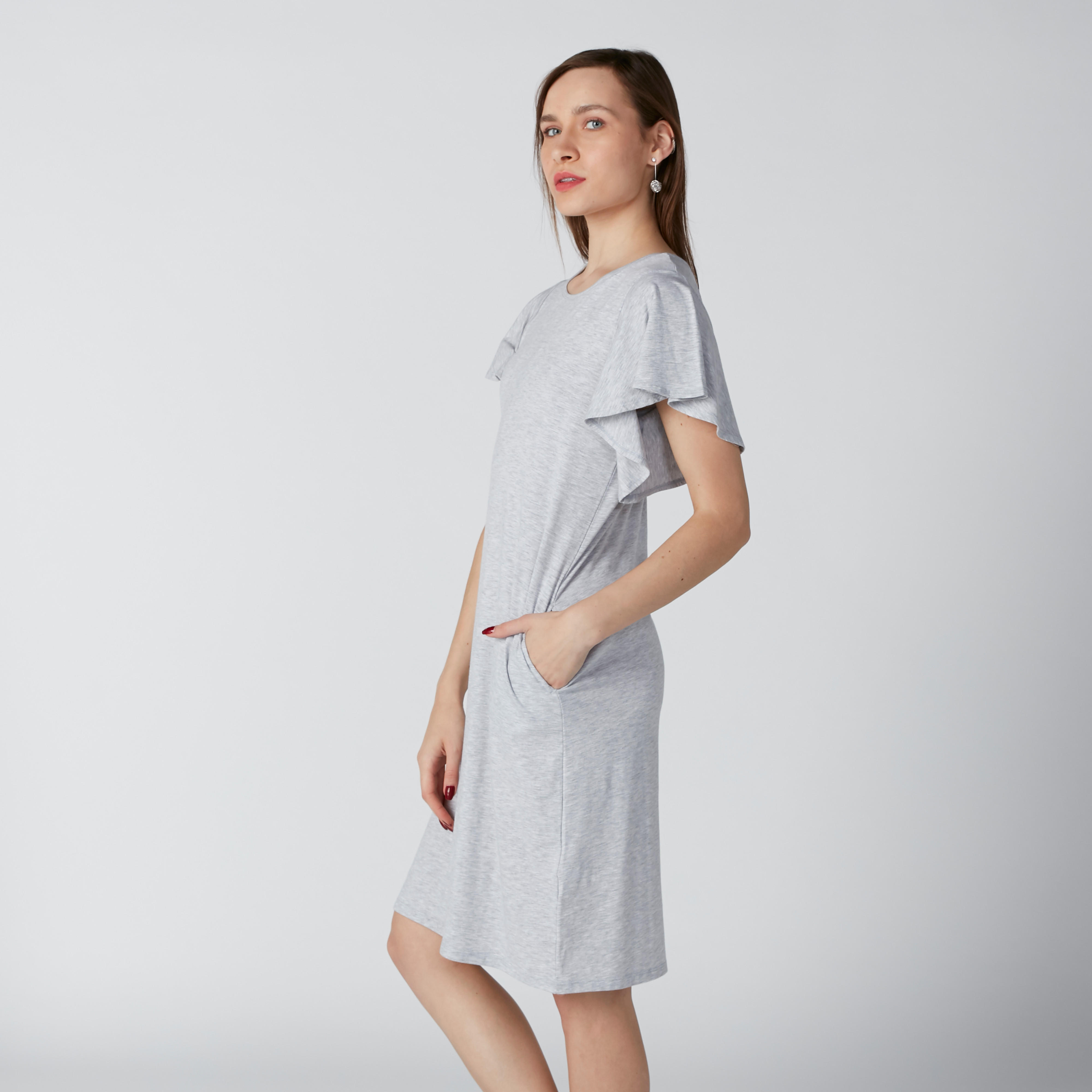 فستان متوسط الطول بأكمام بتفاصيل كشكش-women-clothing-dresses-image-4