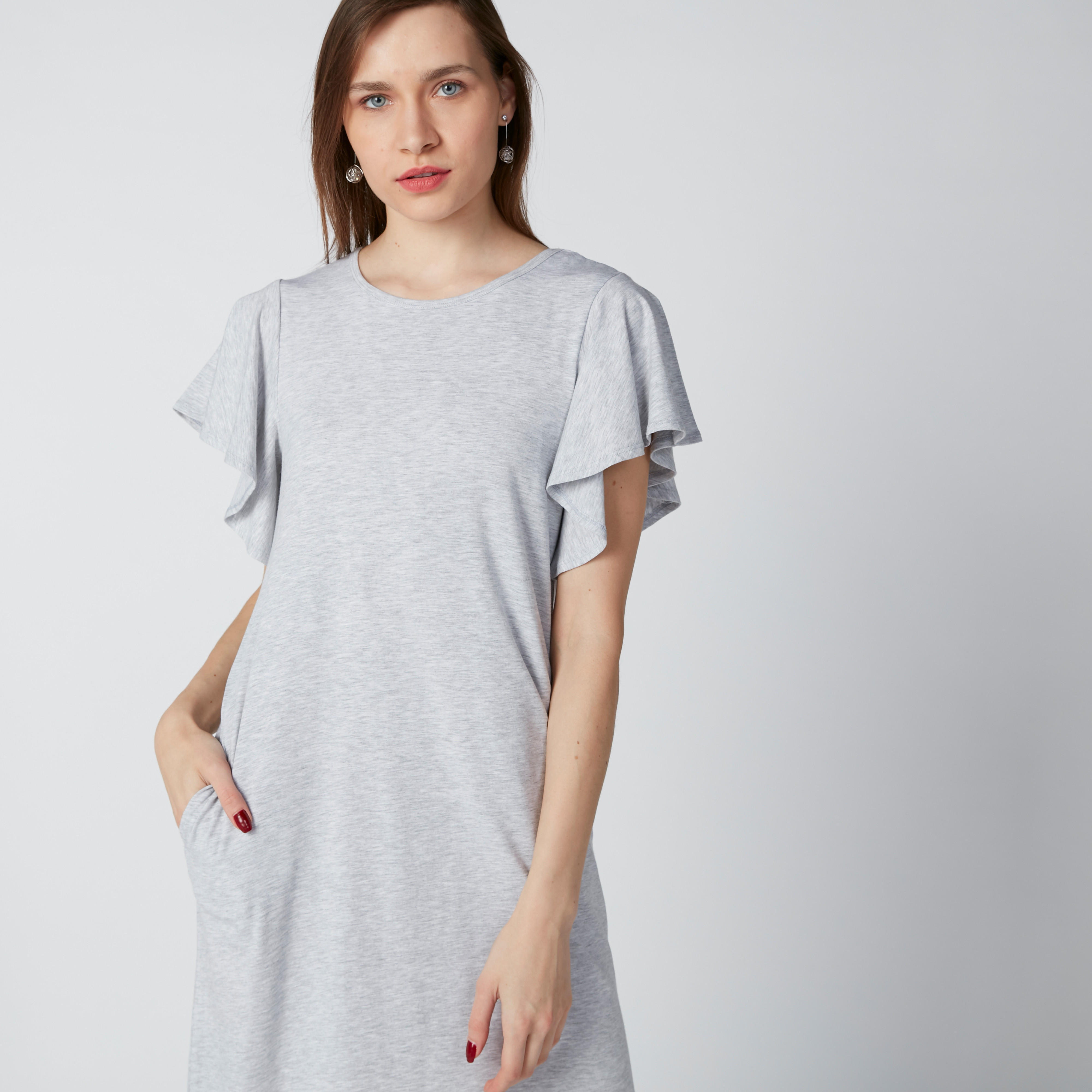 فستان متوسط الطول بأكمام بتفاصيل كشكش-women-clothing-dresses-image-5