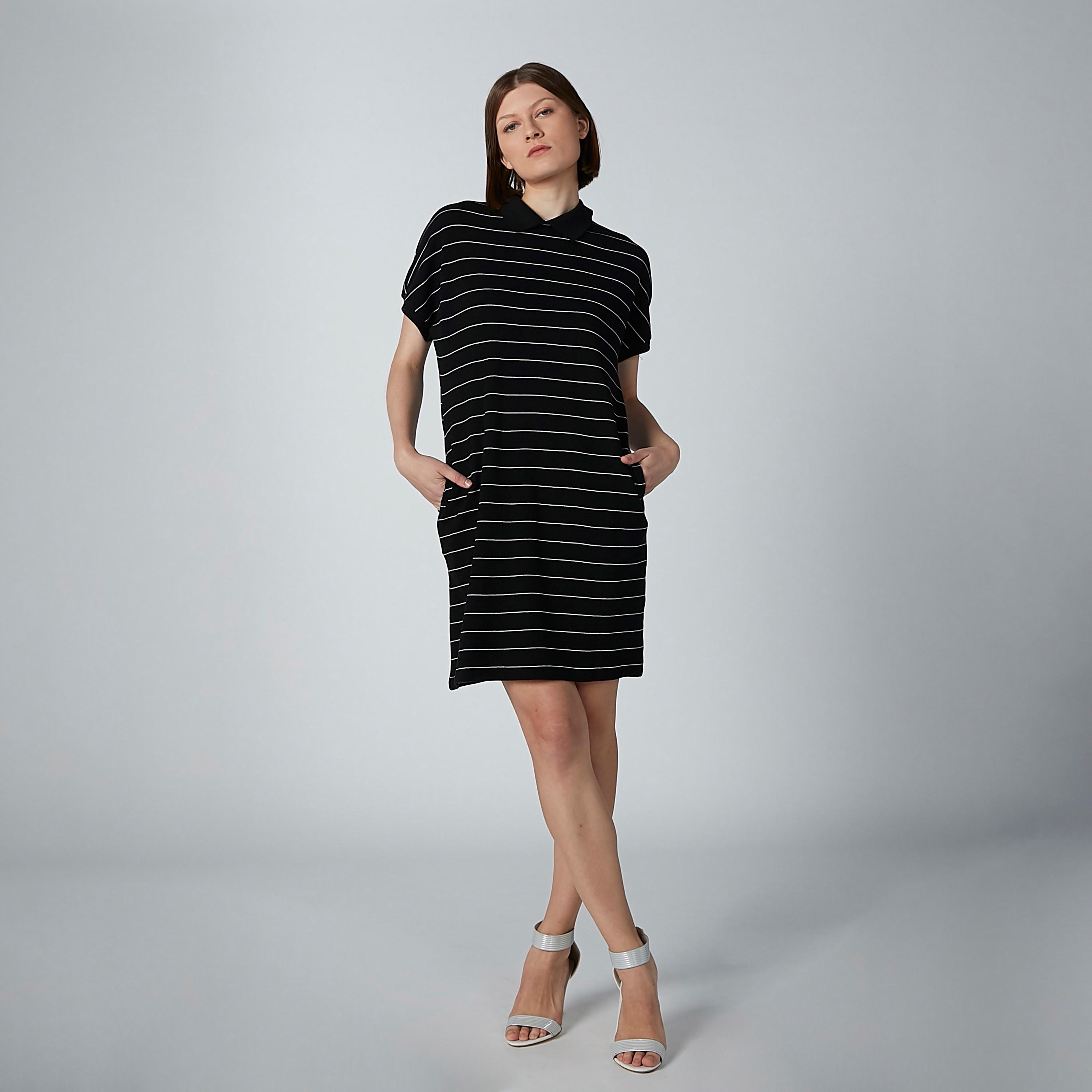فستان مستدام مقلّم بقصّة سليم وجيوب -women-clothing-dresses-image-2
