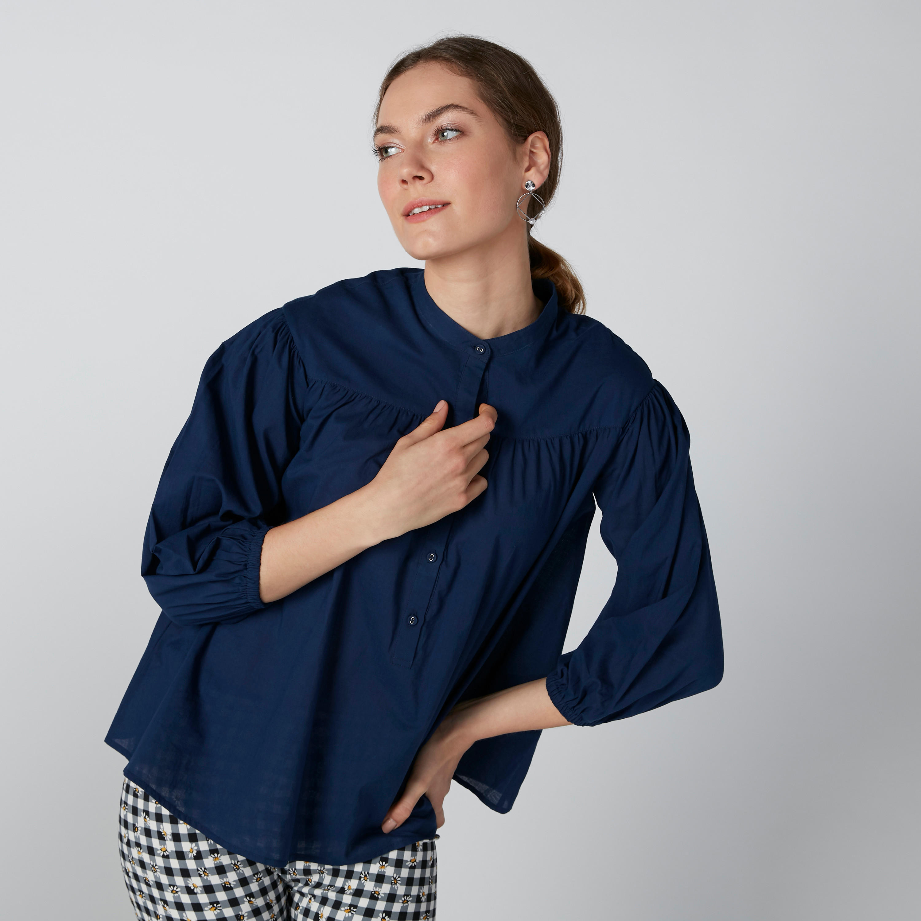 قميص مستدام طويل بياقة ماندارين -women-clothing-shirtsandblouses-blouses-image-2