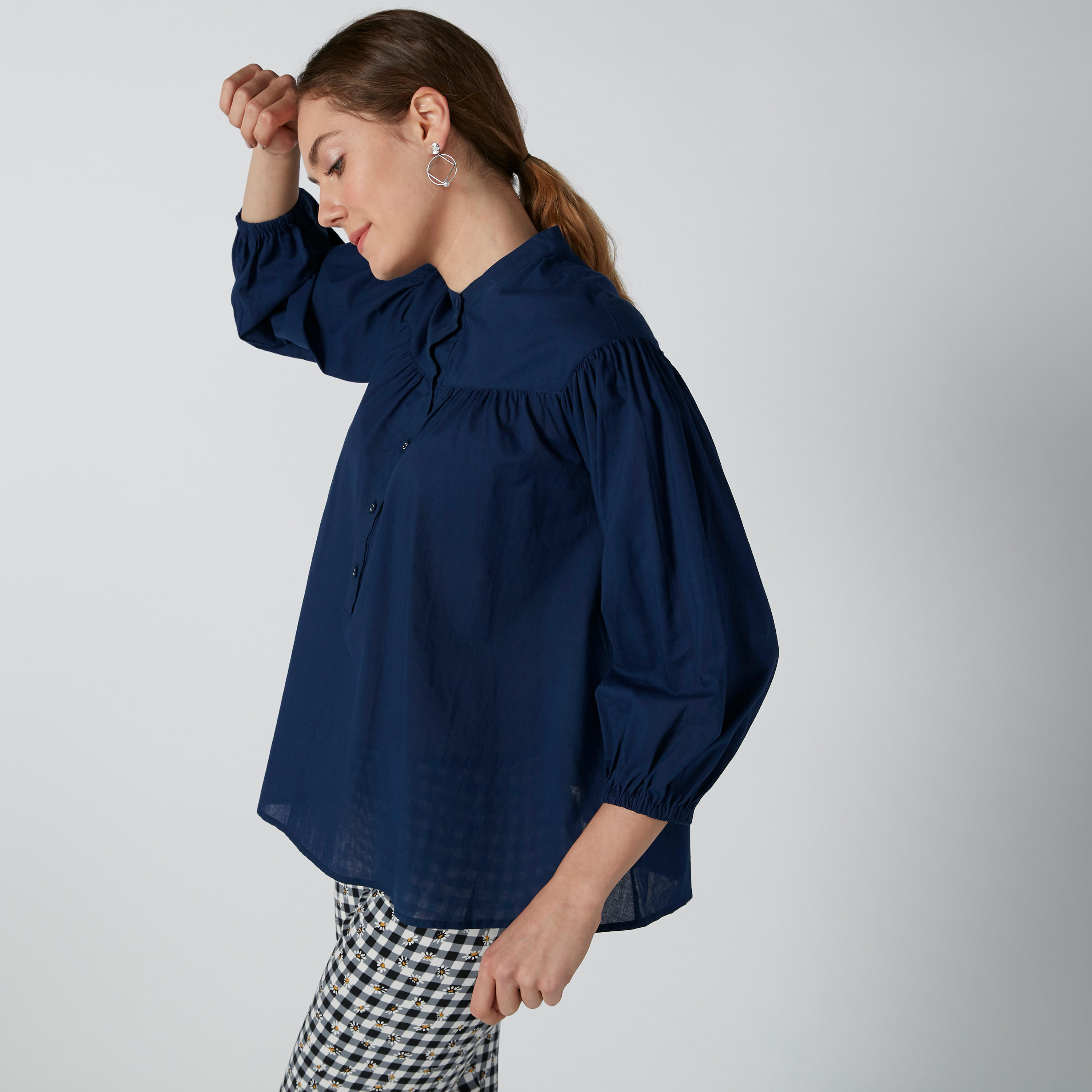 قميص مستدام طويل بياقة ماندارين -women-clothing-shirtsandblouses-blouses-image-4