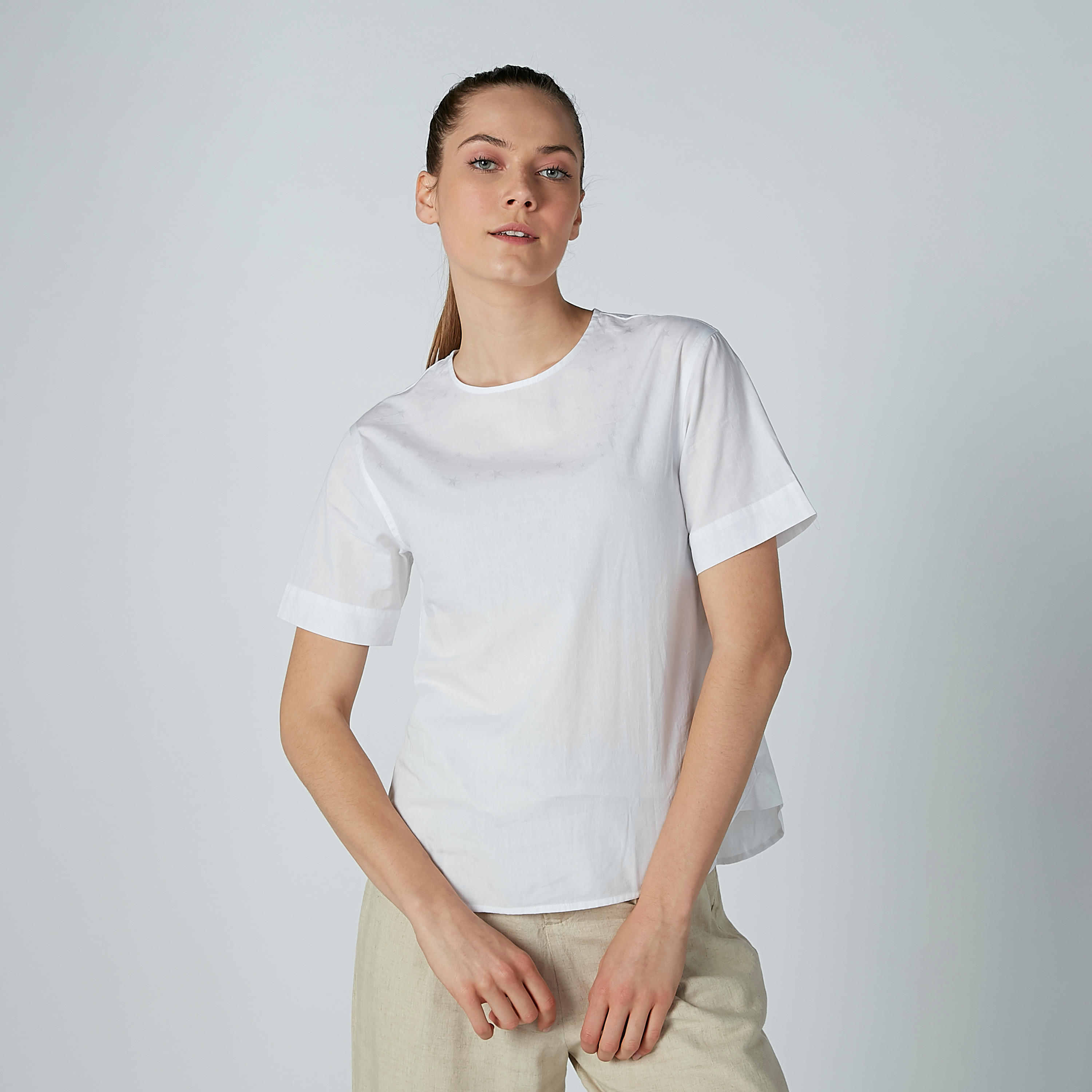 Solid Top with Round Neck and Short Sleeves-women-clothing-shirtsandblouses-blouses-image-1