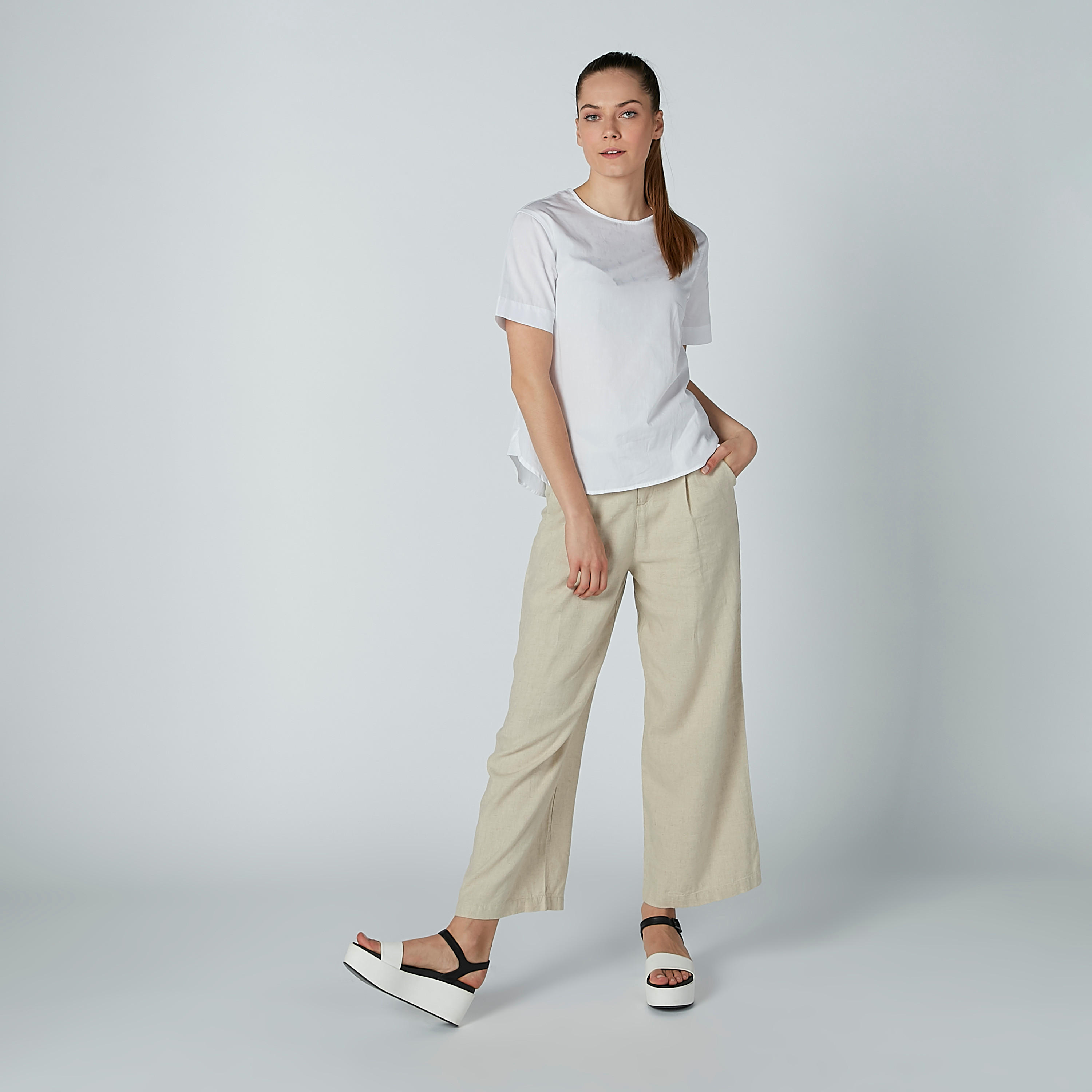 Solid Top with Round Neck and Short Sleeves-women-clothing-shirtsandblouses-blouses-image-3