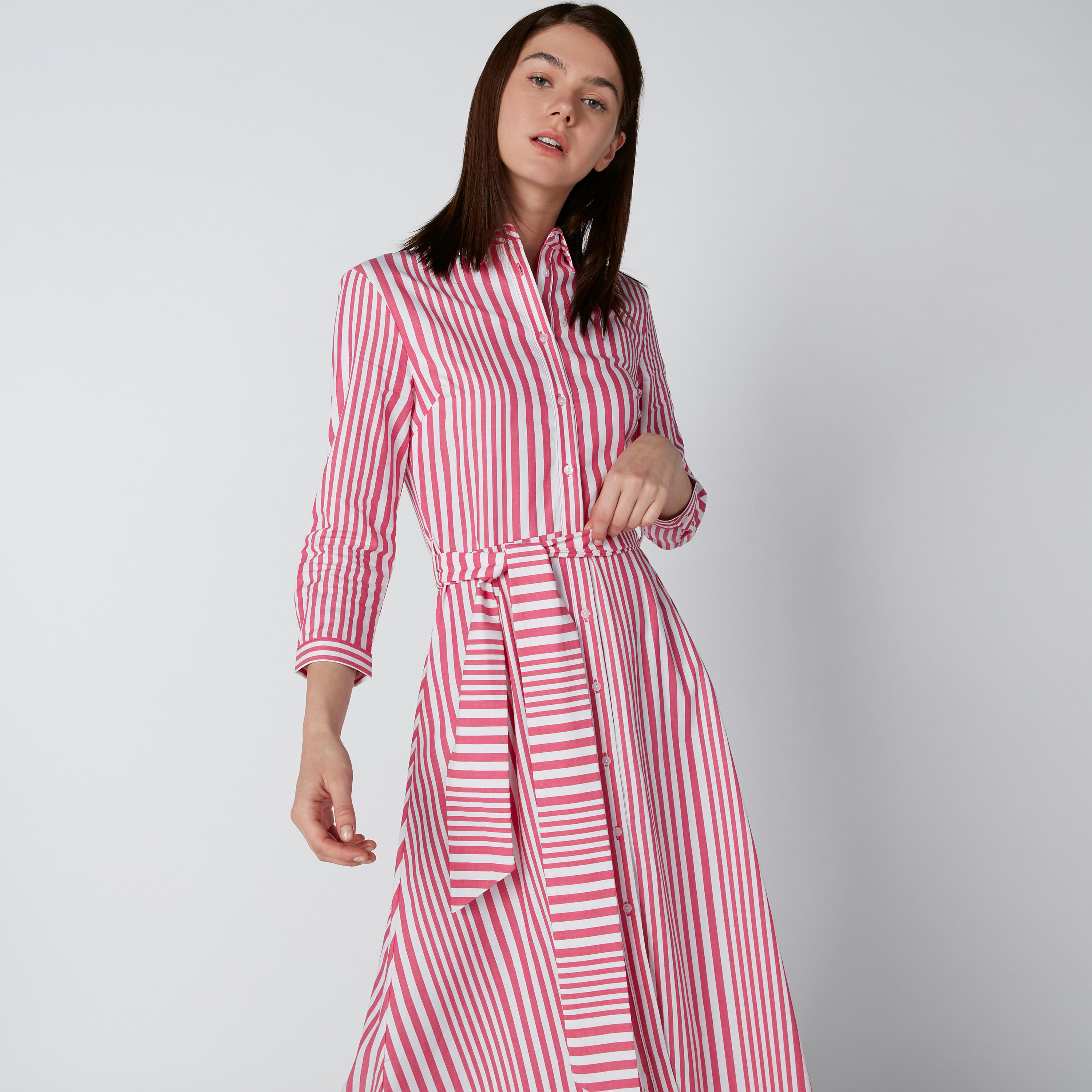 فستان قميص مقلم بحزام رباط-women-clothing-dresses-image-1