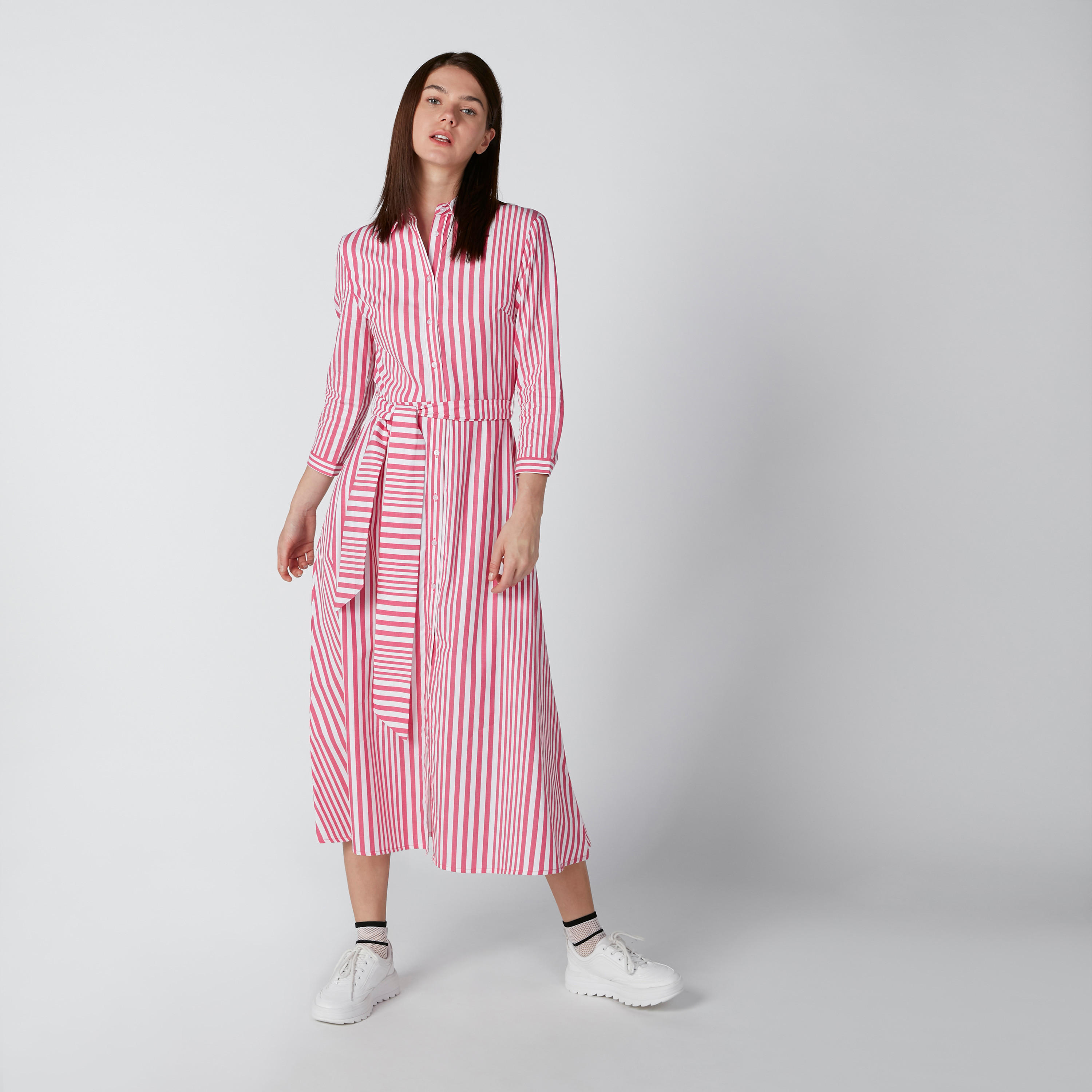 فستان قميص مقلم بحزام رباط-women-clothing-dresses-image-3