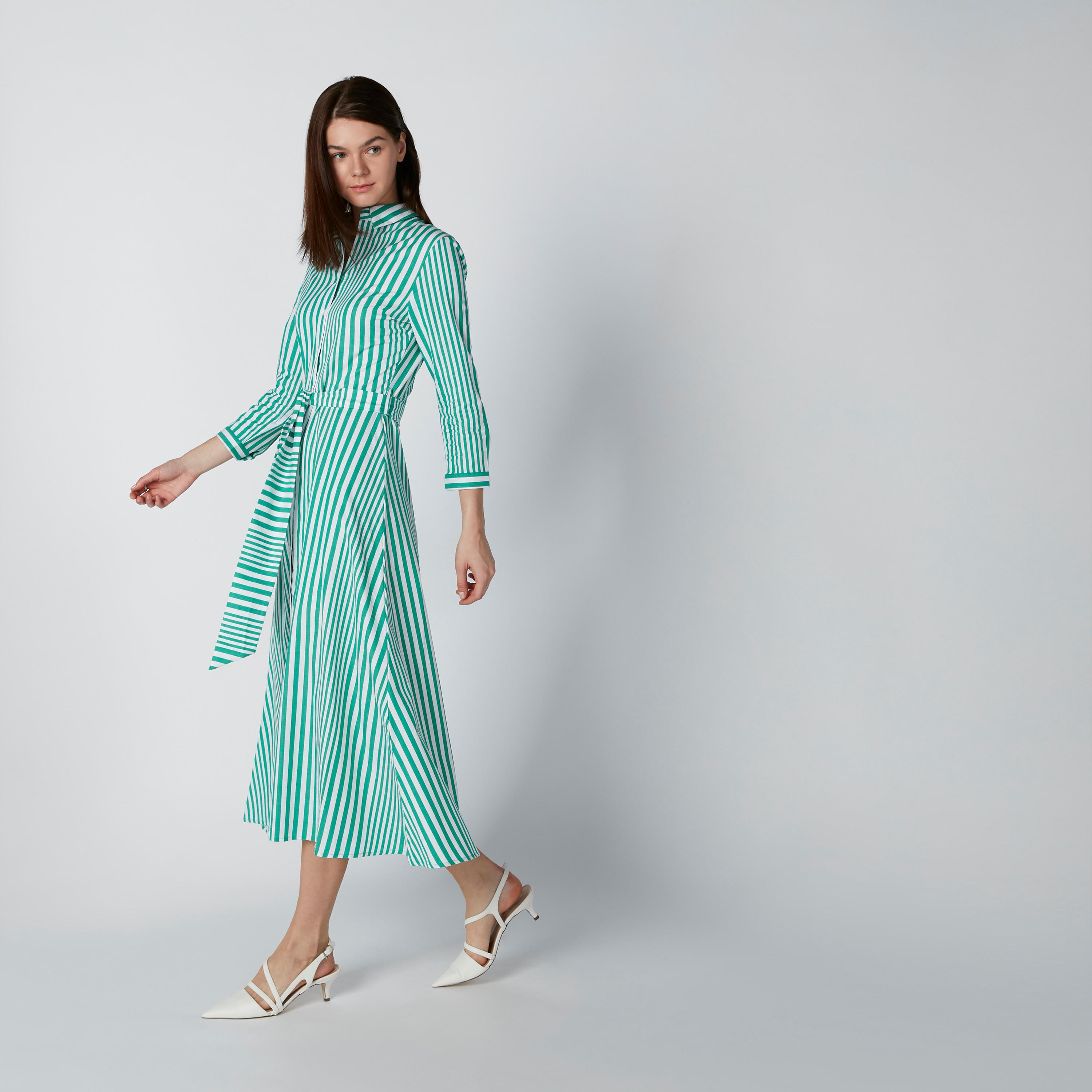 فستان قميص متوسط الطول مقلم بحزام-women-clothing-dresses-image-3