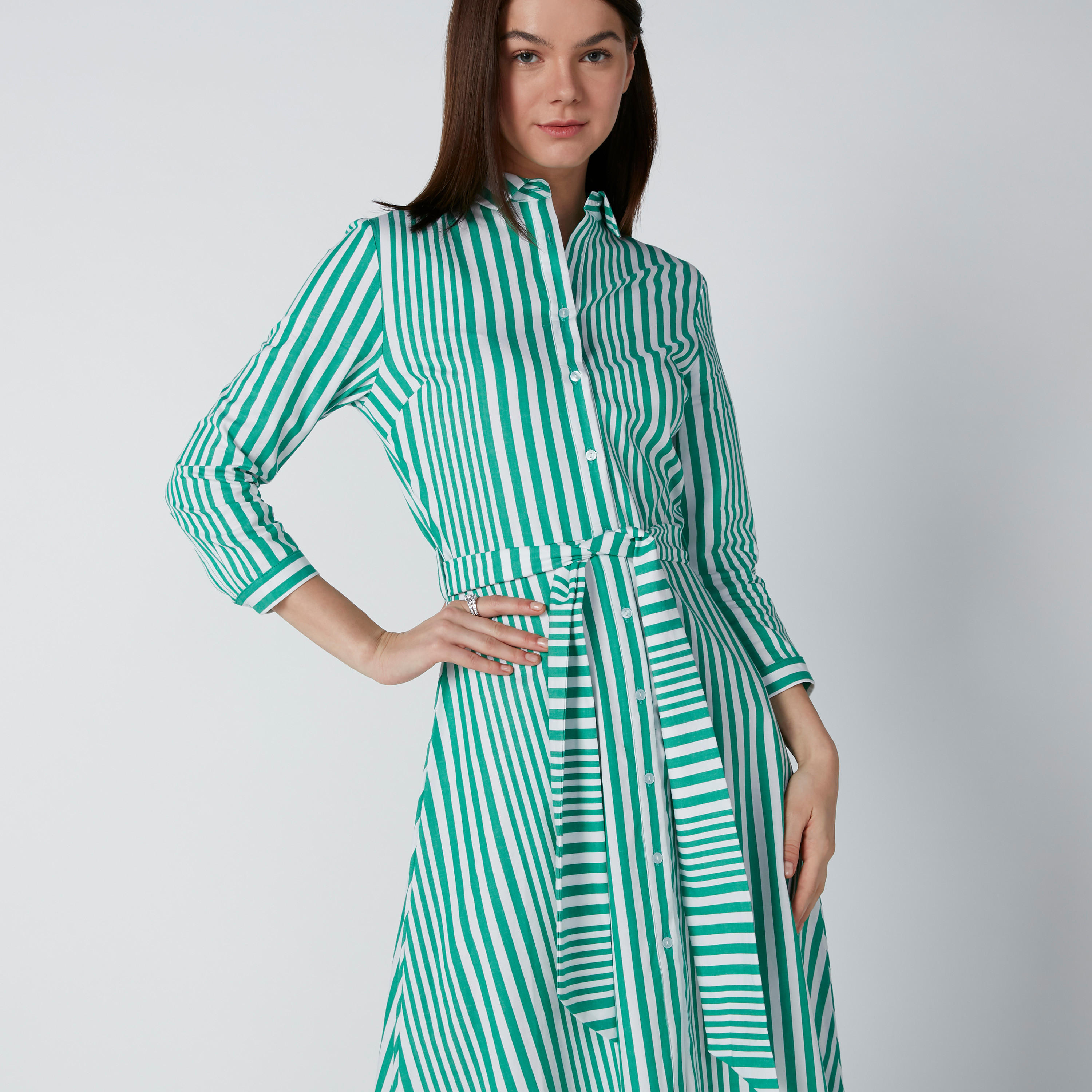 فستان قميص متوسط الطول مقلم بحزام-women-clothing-dresses-image-4