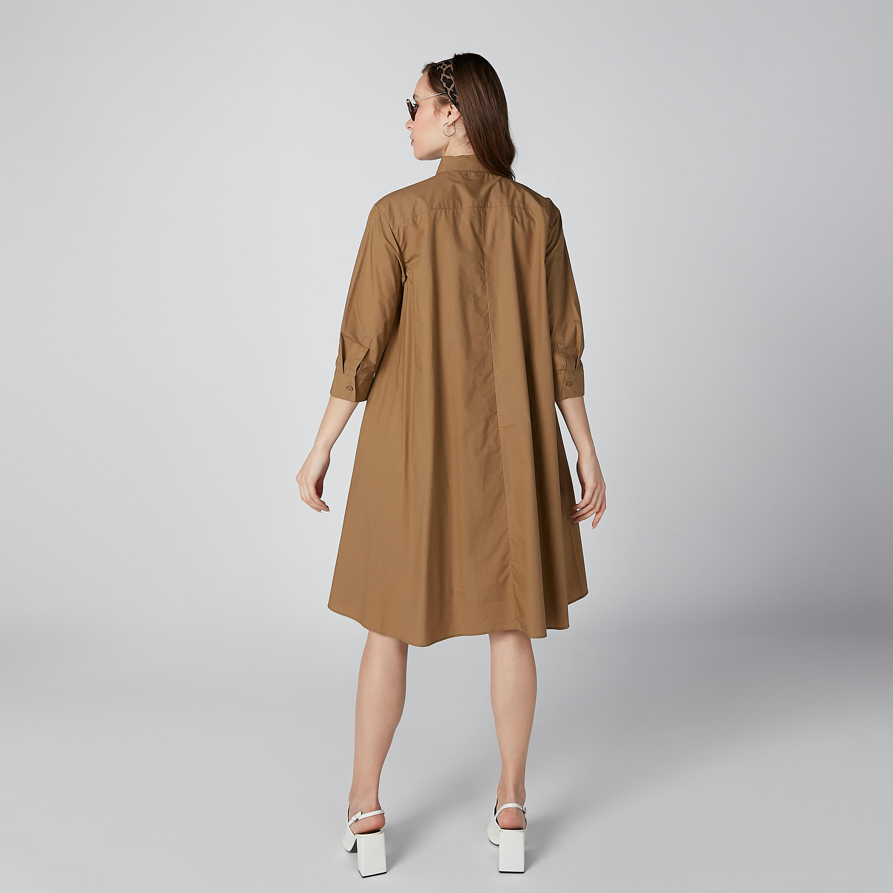 فستان سادة إيه لاين متوسط بياقة عاديّة وأكمام 3/4-women-clothing-dresses-image-2