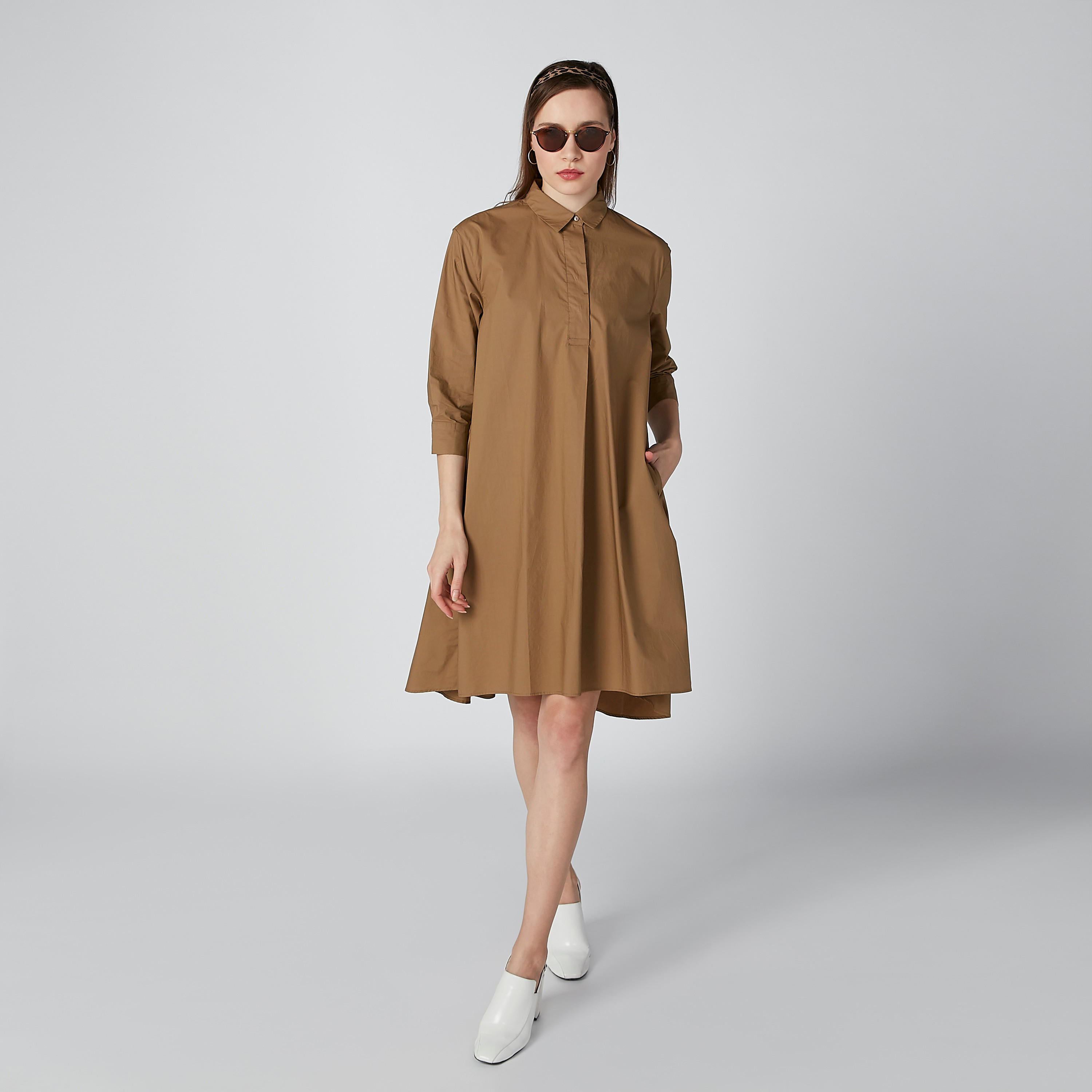 فستان سادة إيه لاين متوسط بياقة عاديّة وأكمام 3/4-women-clothing-dresses-image-3