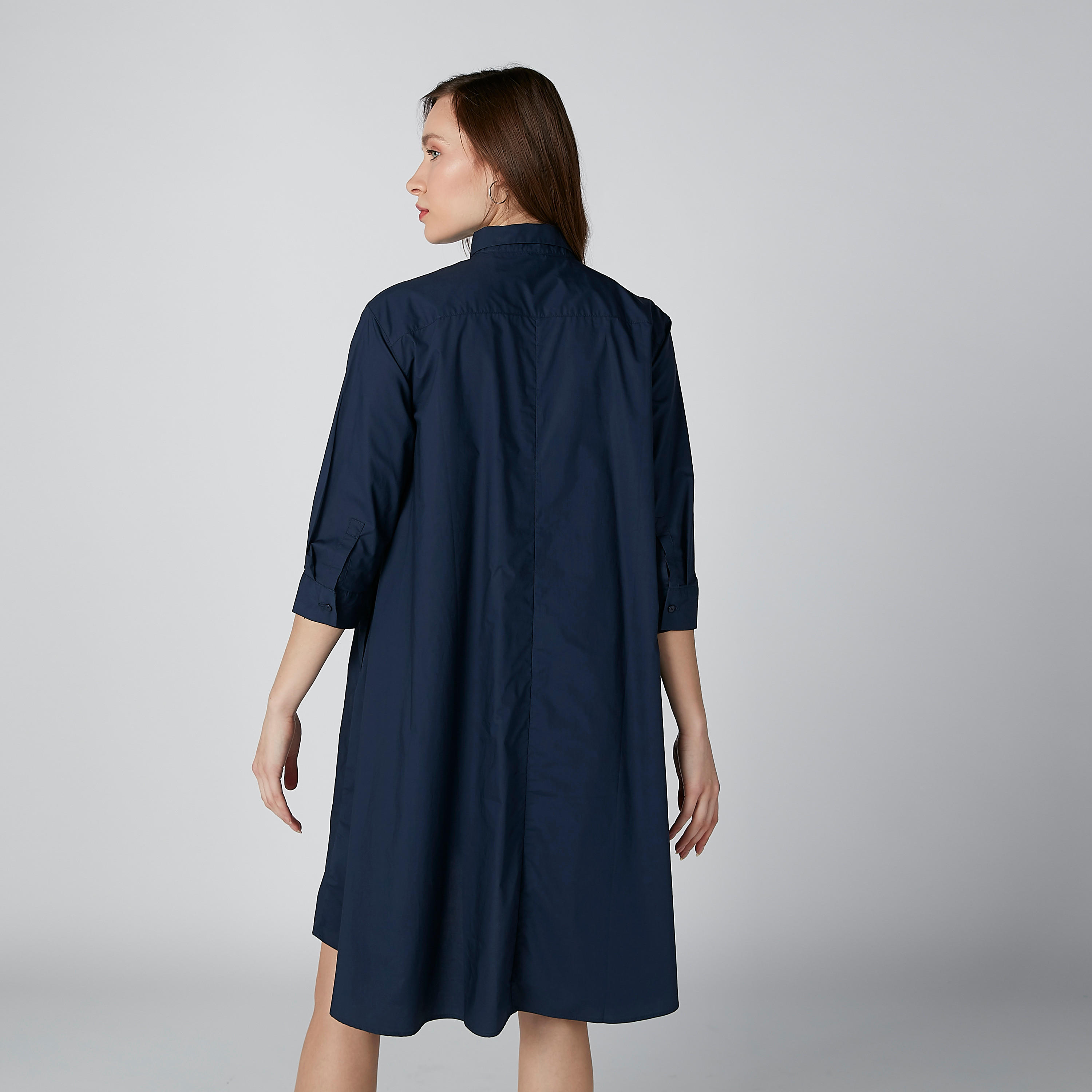 فستان قميص سادة متوسط الطول بأكمام 3/4-women-clothing-dresses-image-2