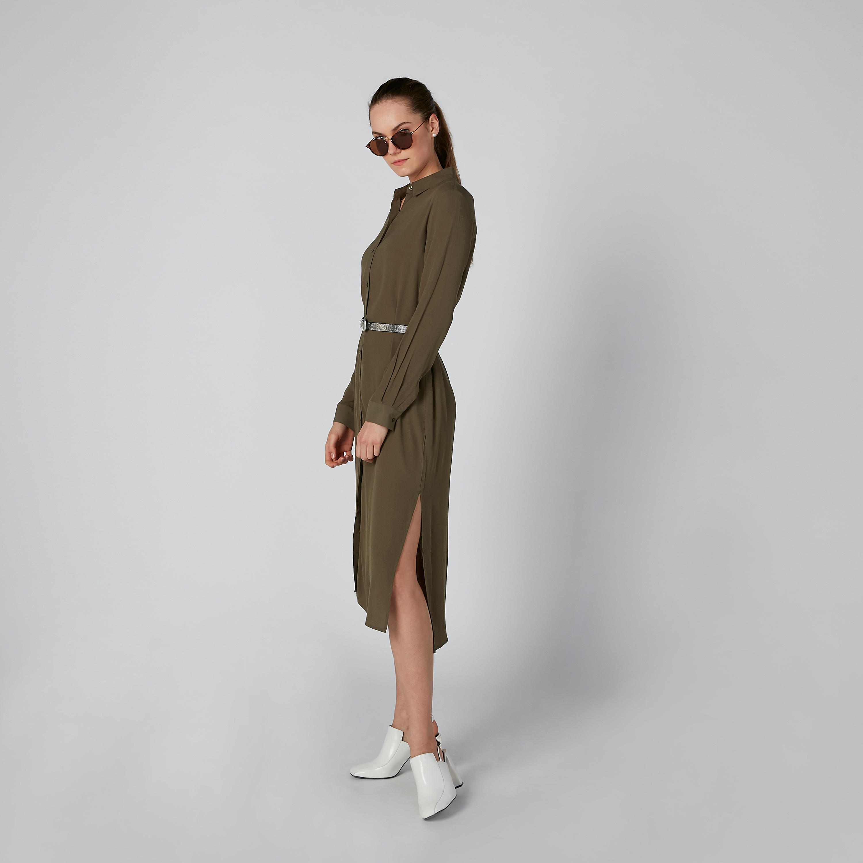 فستان قميص سادة متوسط الطول بأكمام طويلة وفتحة-women-clothing-dresses-image-3