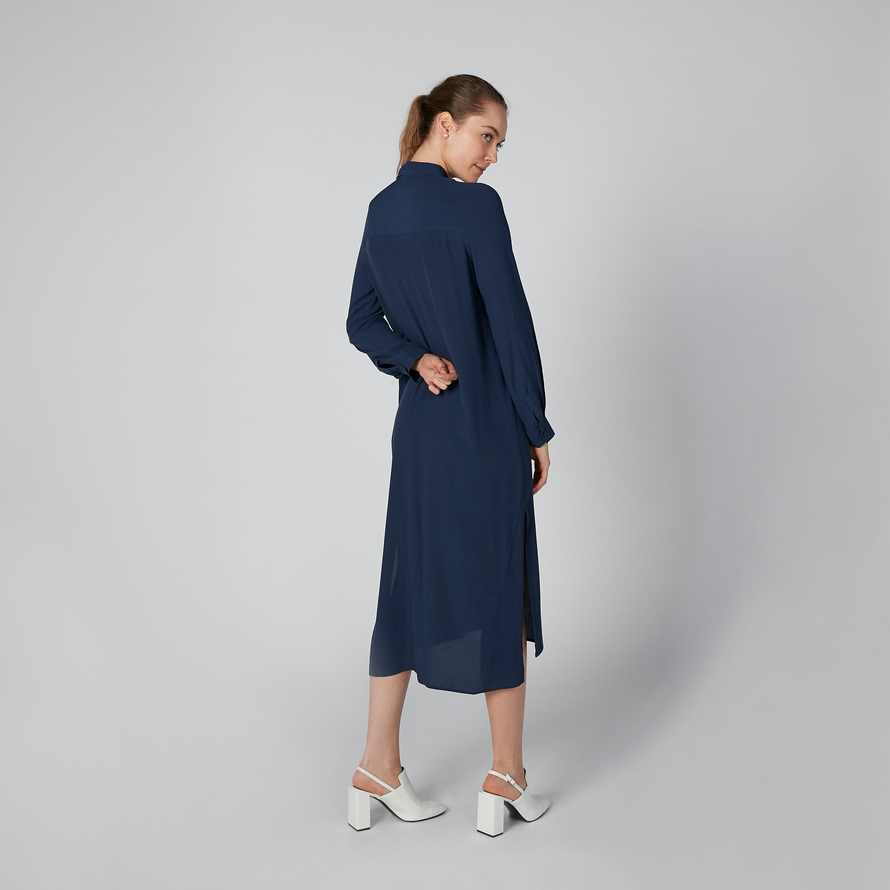 فستان قميص سادة متوسط الطول بأكمام طويلة وفتحة-women-clothing-dresses-image-2