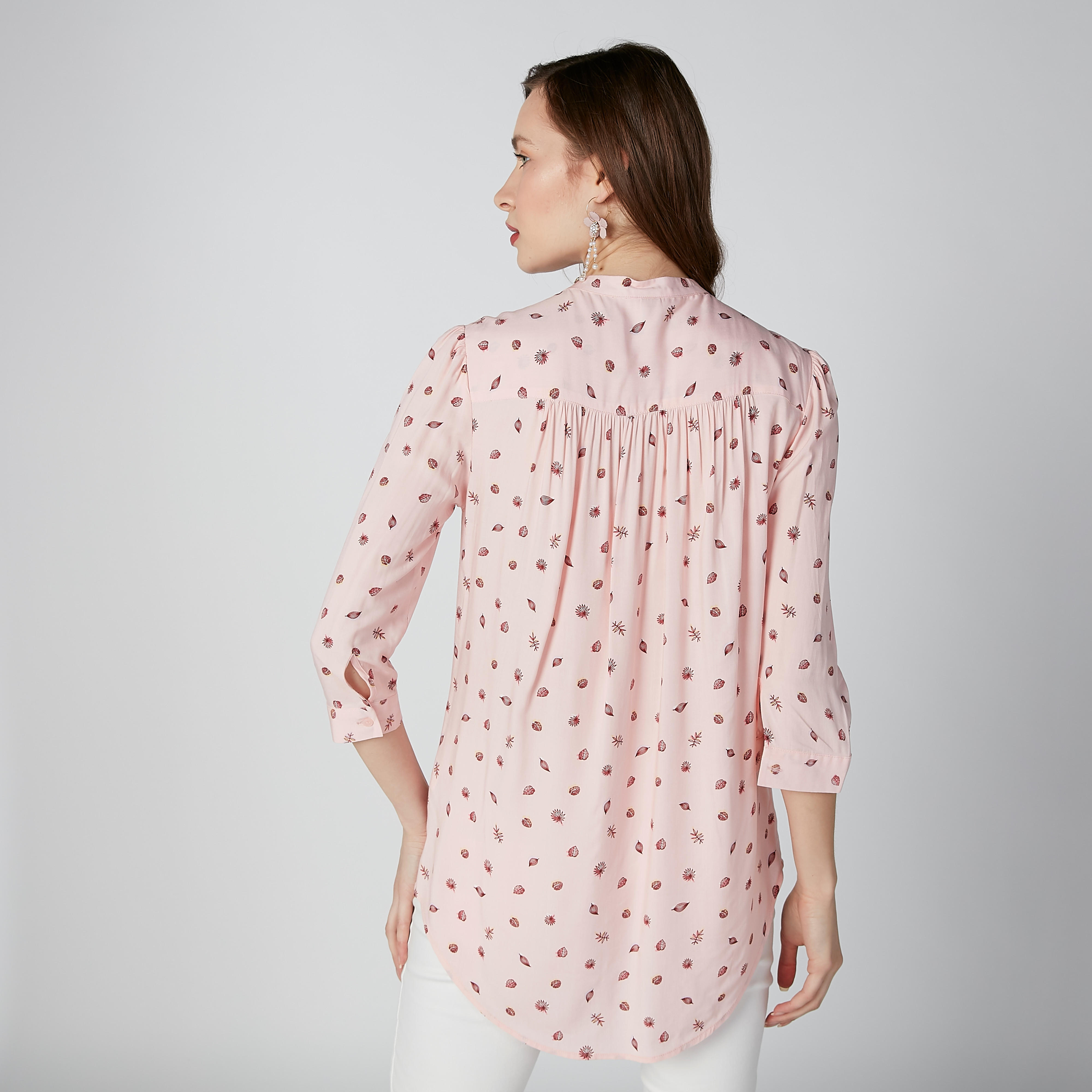 بلوزة بياقة ماندارين وأكمام 3/4 وطبعات-women-clothing-shirtsandblouses-blouses-image-2
