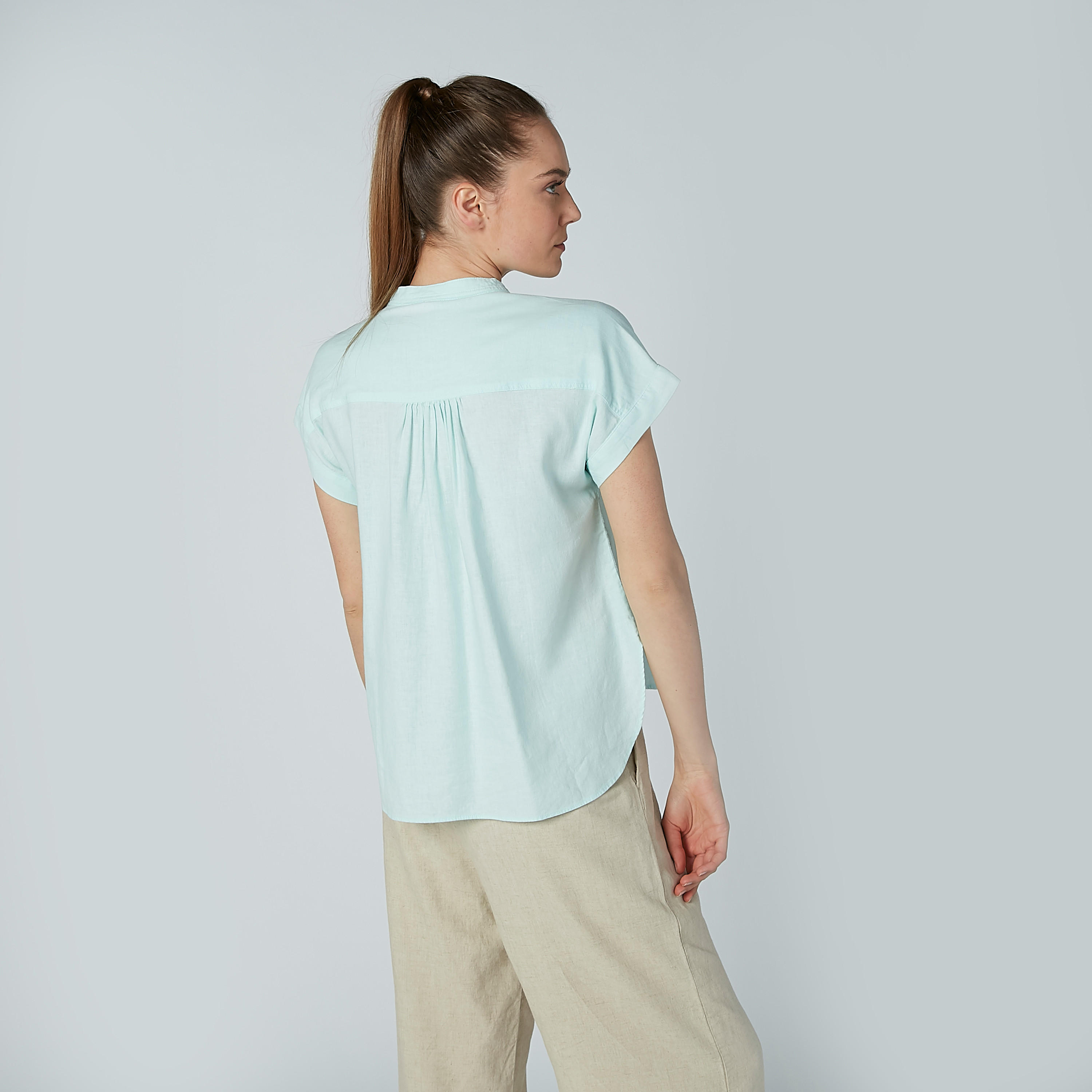 بلوزة سادة بياقة ماندارين وأكمام كاب-women-clothing-shirtsandblouses-blouses-image-4