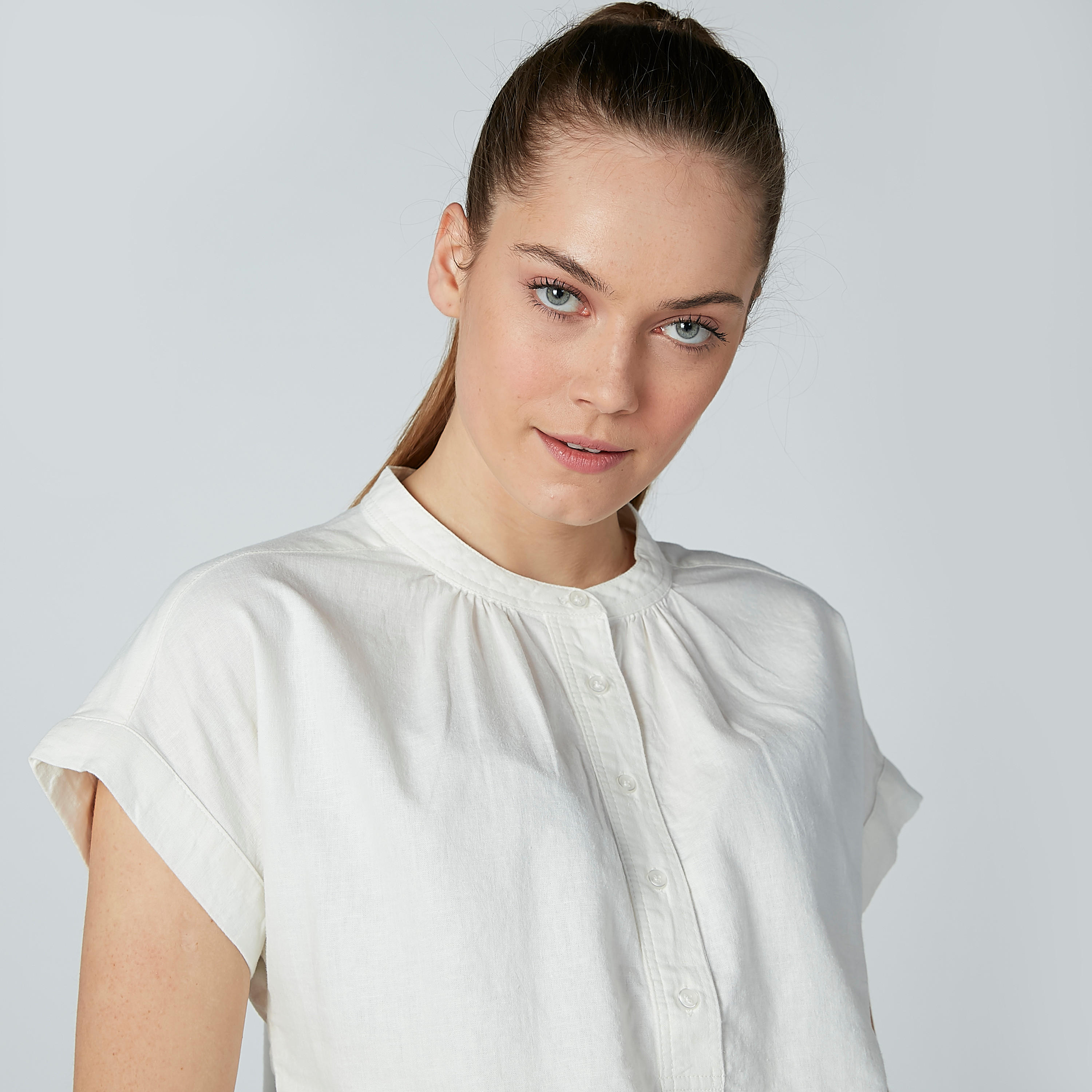 Solid Top with Mandarin Collar and Cap Sleeves-women-clothing-shirtsandblouses-blouses-image-2