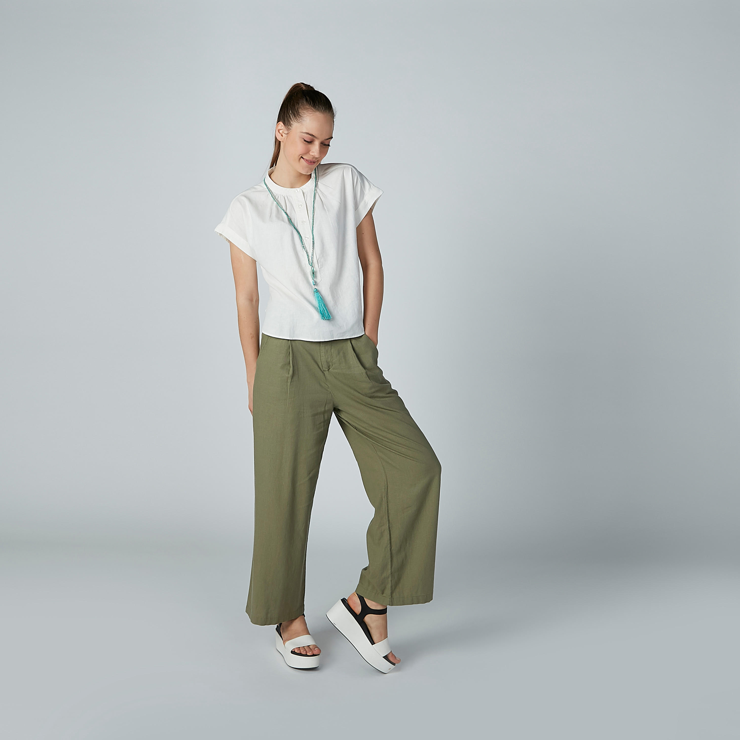 Solid Top with Mandarin Collar and Cap Sleeves-women-clothing-shirtsandblouses-blouses-image-3