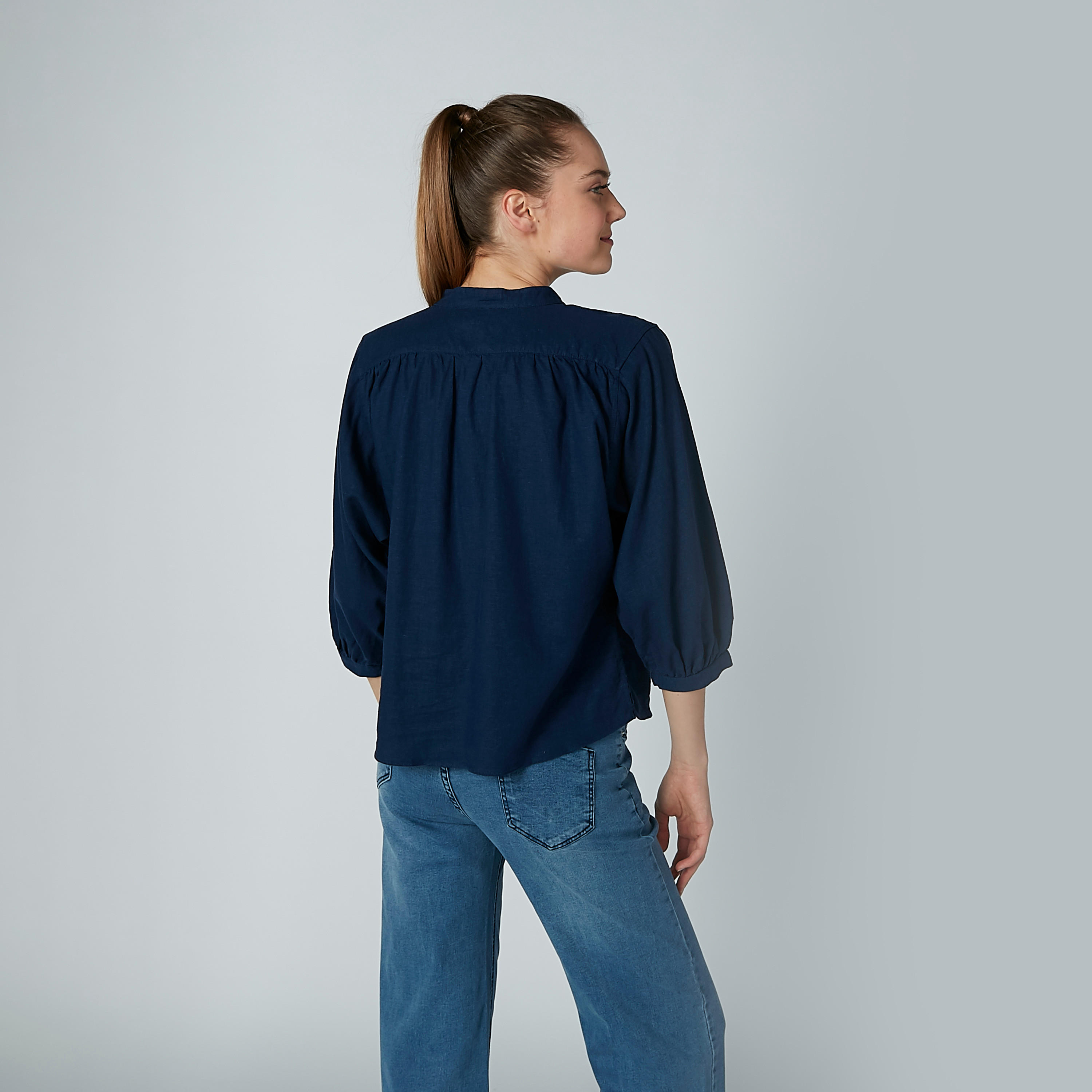 بلوزة سادة بأكمام 3/4 ورباط-women-clothing-shirtsandblouses-blouses-image-4