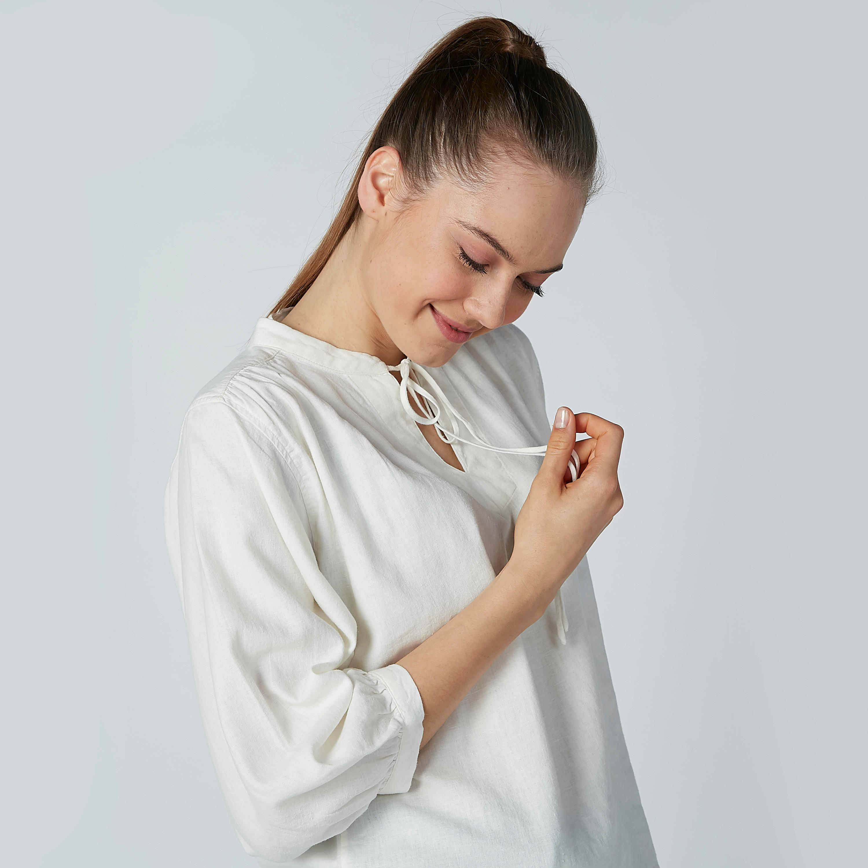 Solid Round Neck Top with 3/4 Sleeves-women-clothing-shirtsandblouses-blouses-image-1