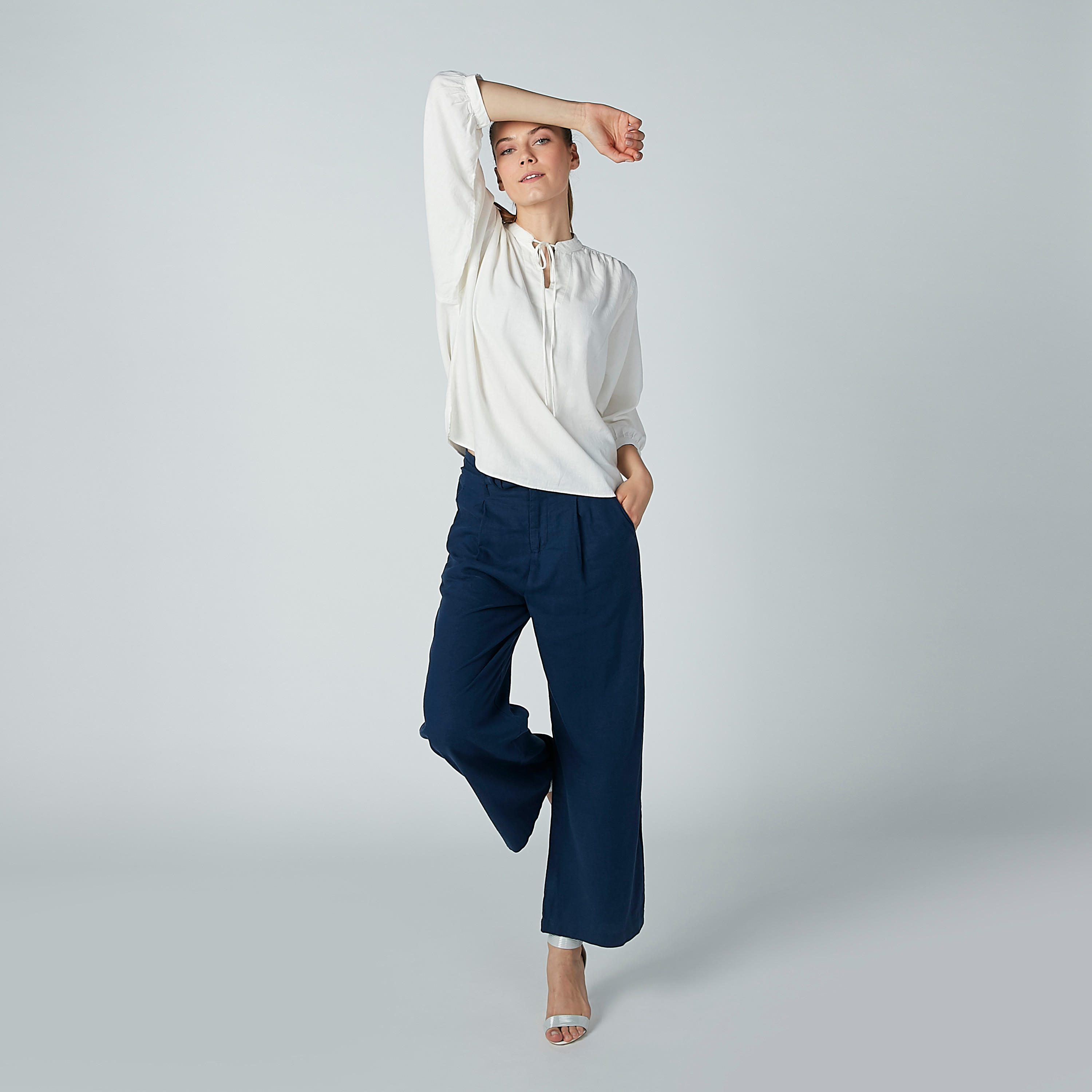 Solid Round Neck Top with 3/4 Sleeves-women-clothing-shirtsandblouses-blouses-image-2