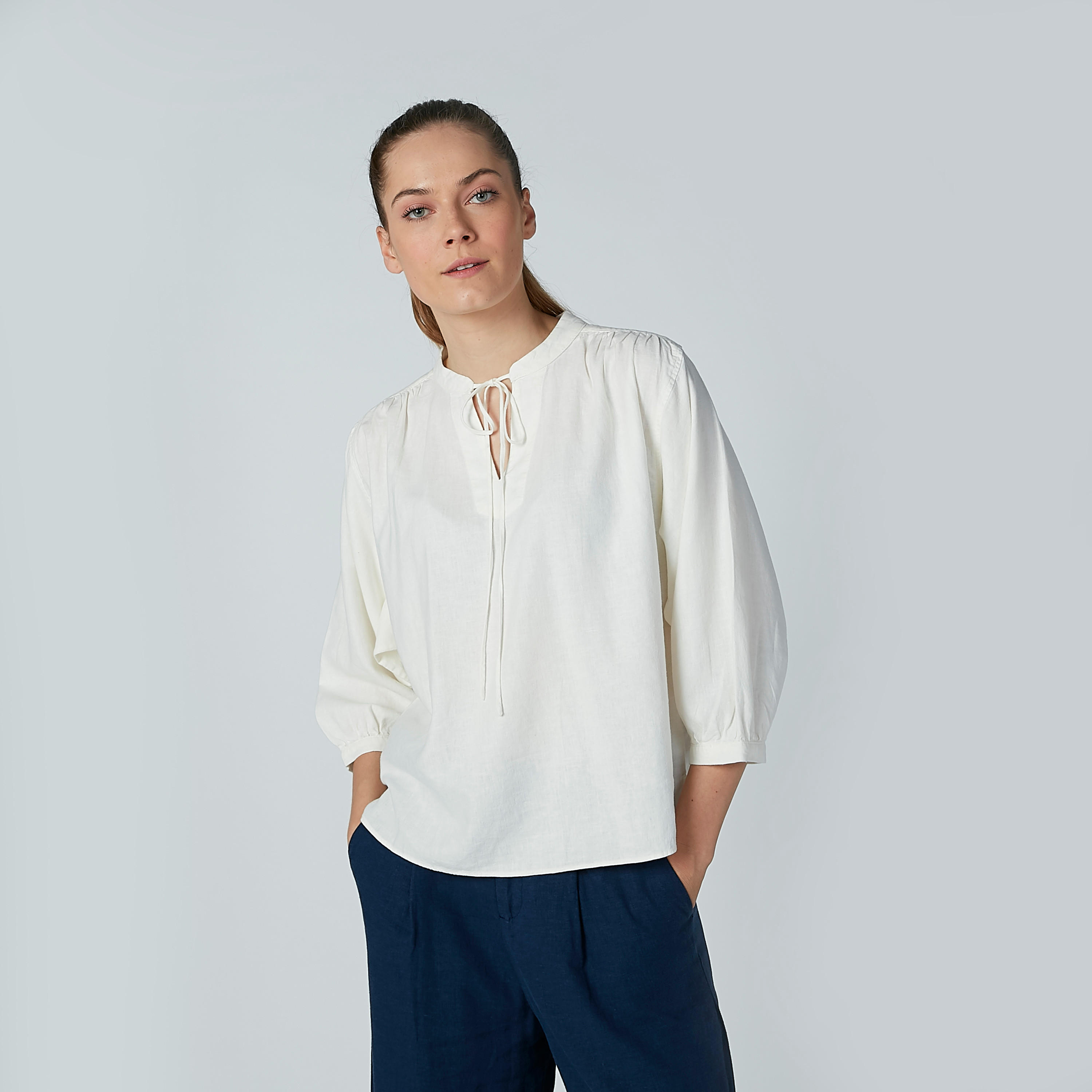 Solid Round Neck Top with 3/4 Sleeves-women-clothing-shirtsandblouses-blouses-image-3