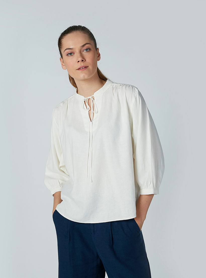 Solid Round Neck Top with 3/4 Sleeves-women-clothing-shirtsandblouses-blouses-image-3
