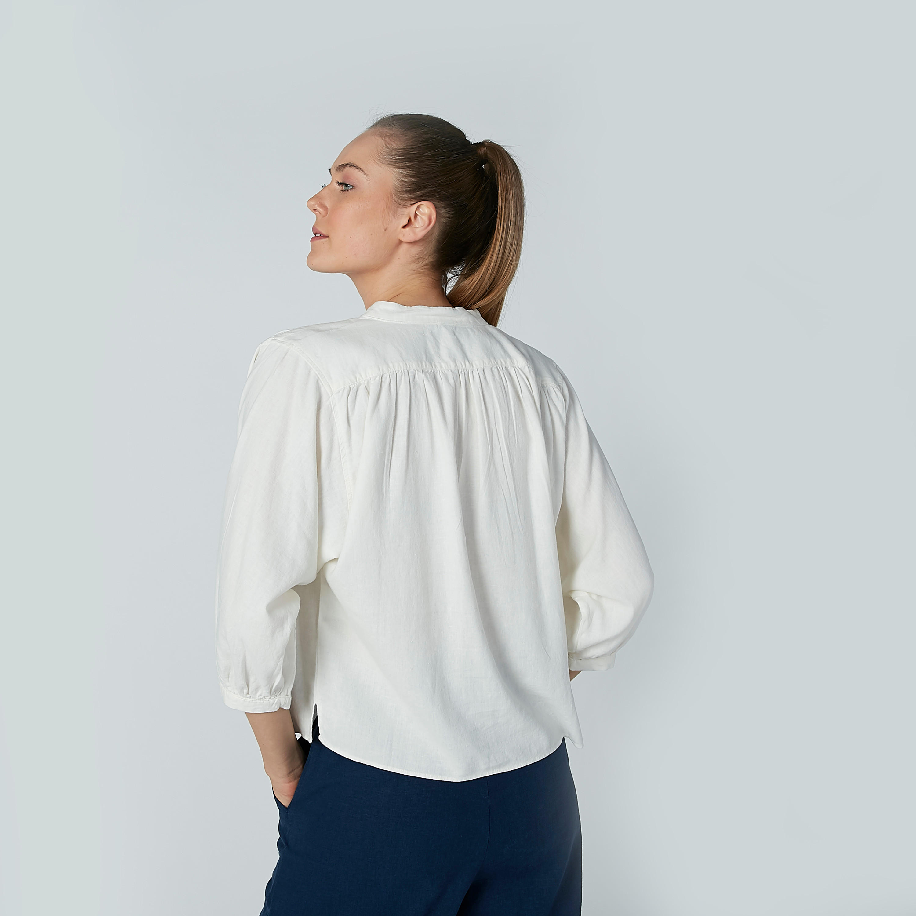 Solid Round Neck Top with 3/4 Sleeves-women-clothing-shirtsandblouses-blouses-image-4