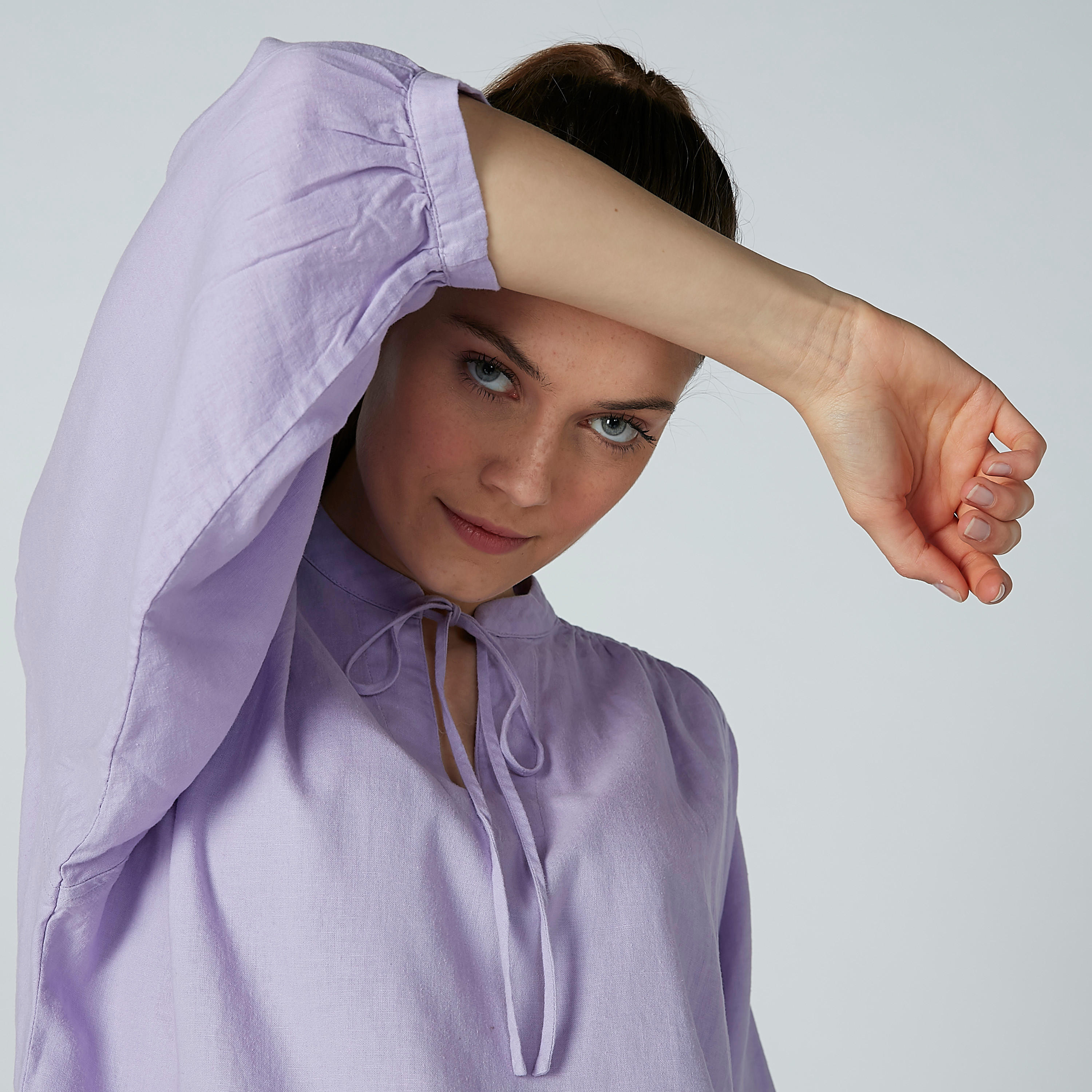 بلوزة سادة بياقة ماندارين وأكمام 3/4-women-clothing-shirtsandblouses-blouses-image-2