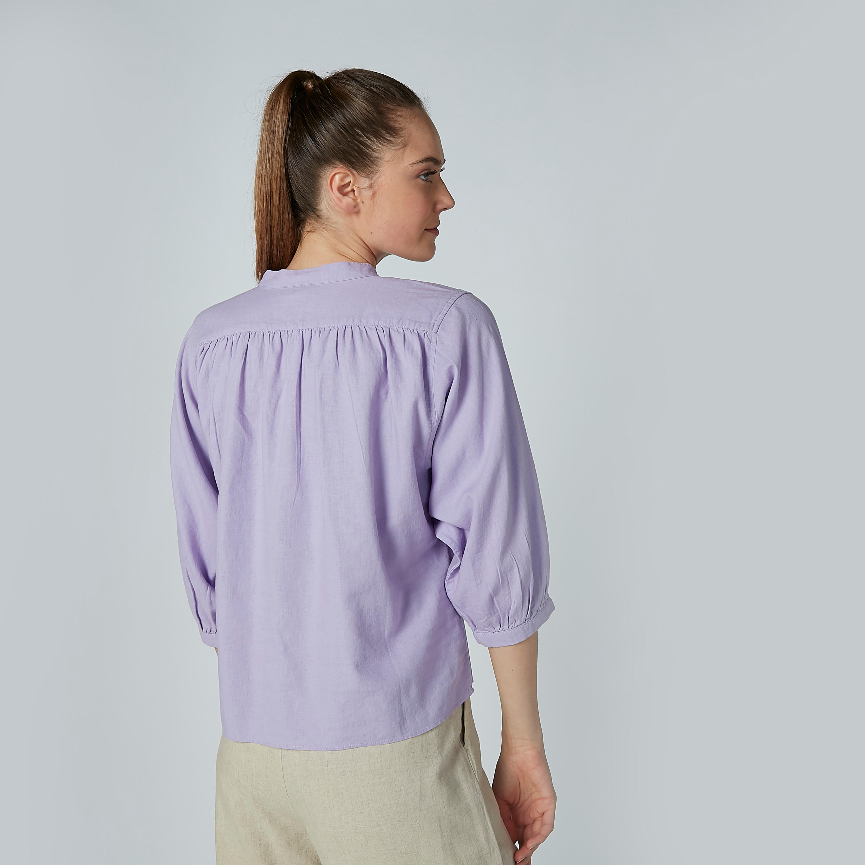 بلوزة سادة بياقة ماندارين وأكمام 3/4-women-clothing-shirtsandblouses-blouses-image-4