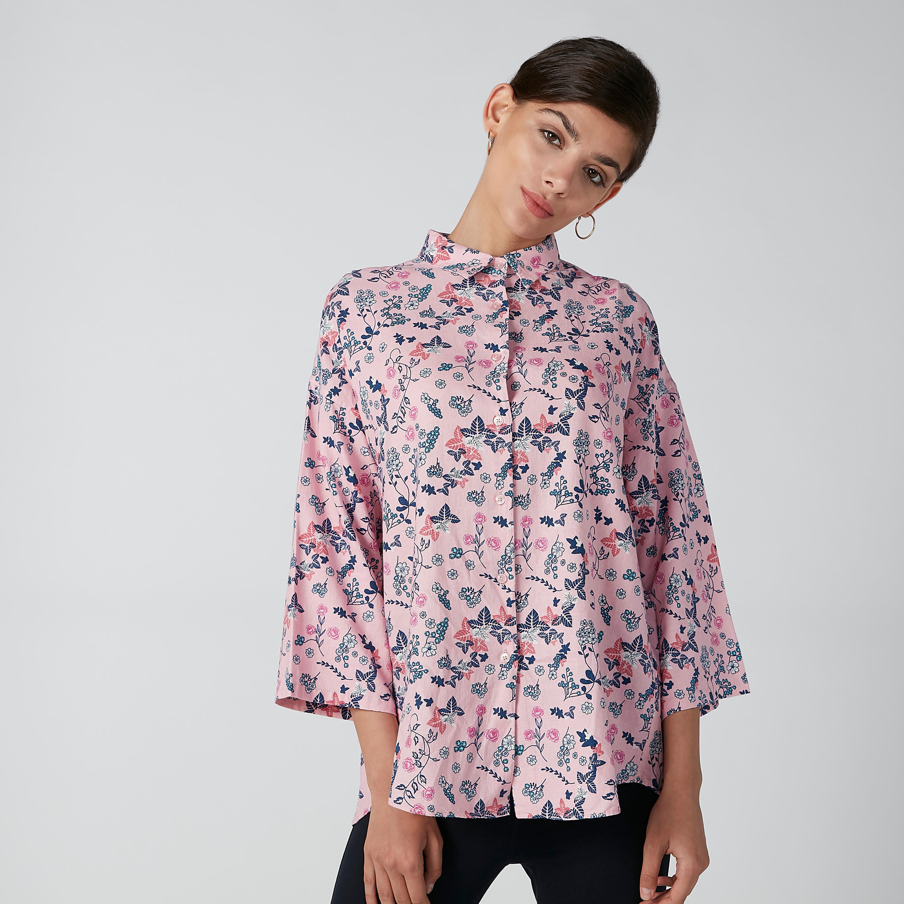 قميص بأكمام 3/4 وطبعات زهرية-women-clothing-shirtsandblouses-blouses-image-1
