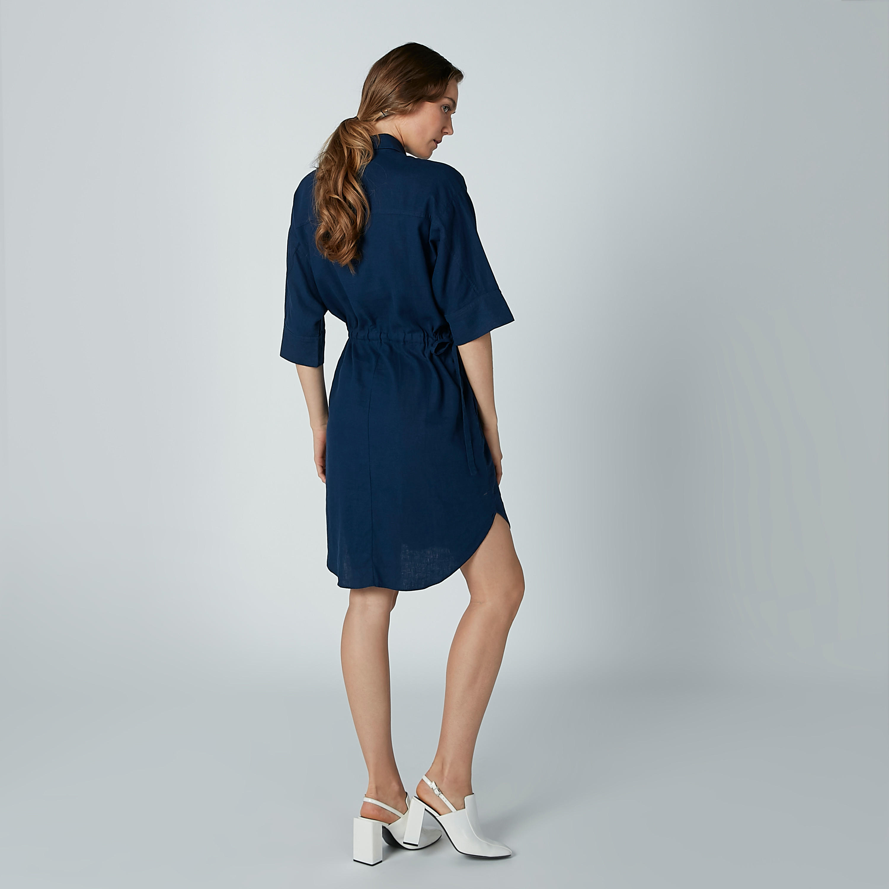 فستان قميص سادة متوسط الطول بأكمام 3/4-women-clothing-dresses-image-3
