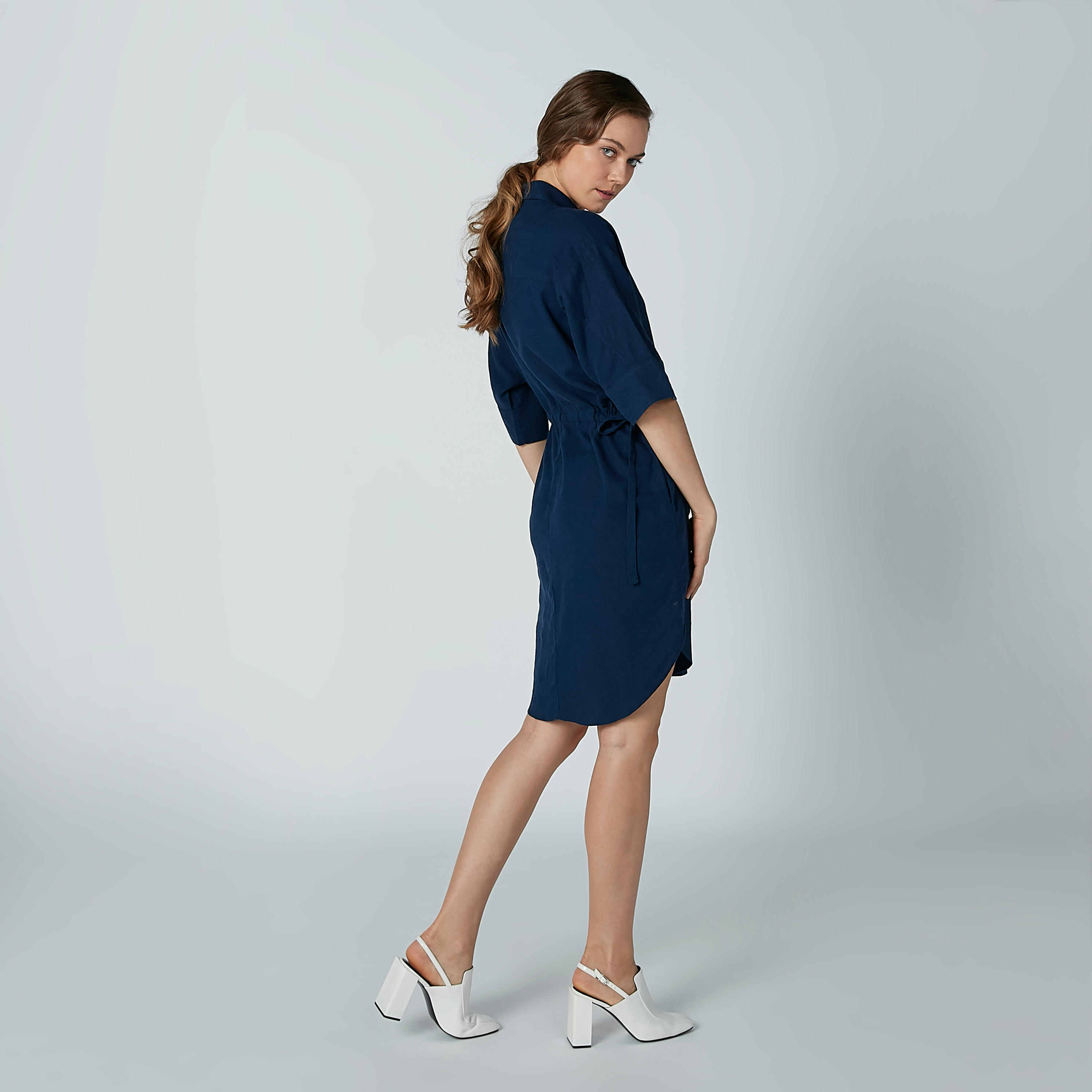 فستان قميص سادة متوسط الطول بأكمام 3/4-women-clothing-dresses-image-4