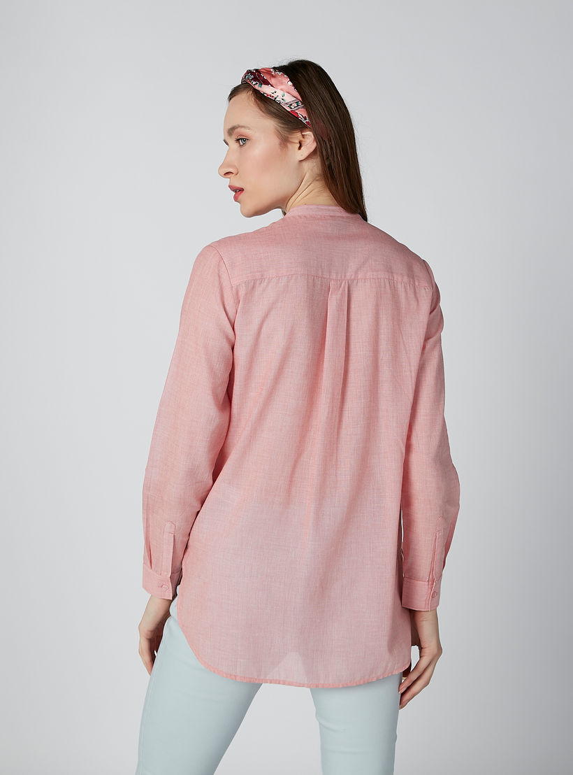 قميص مستدام بياقة ماندرين وتفاصيل مطوية -women-clothing-shirtsandblouses-shirts-image-2