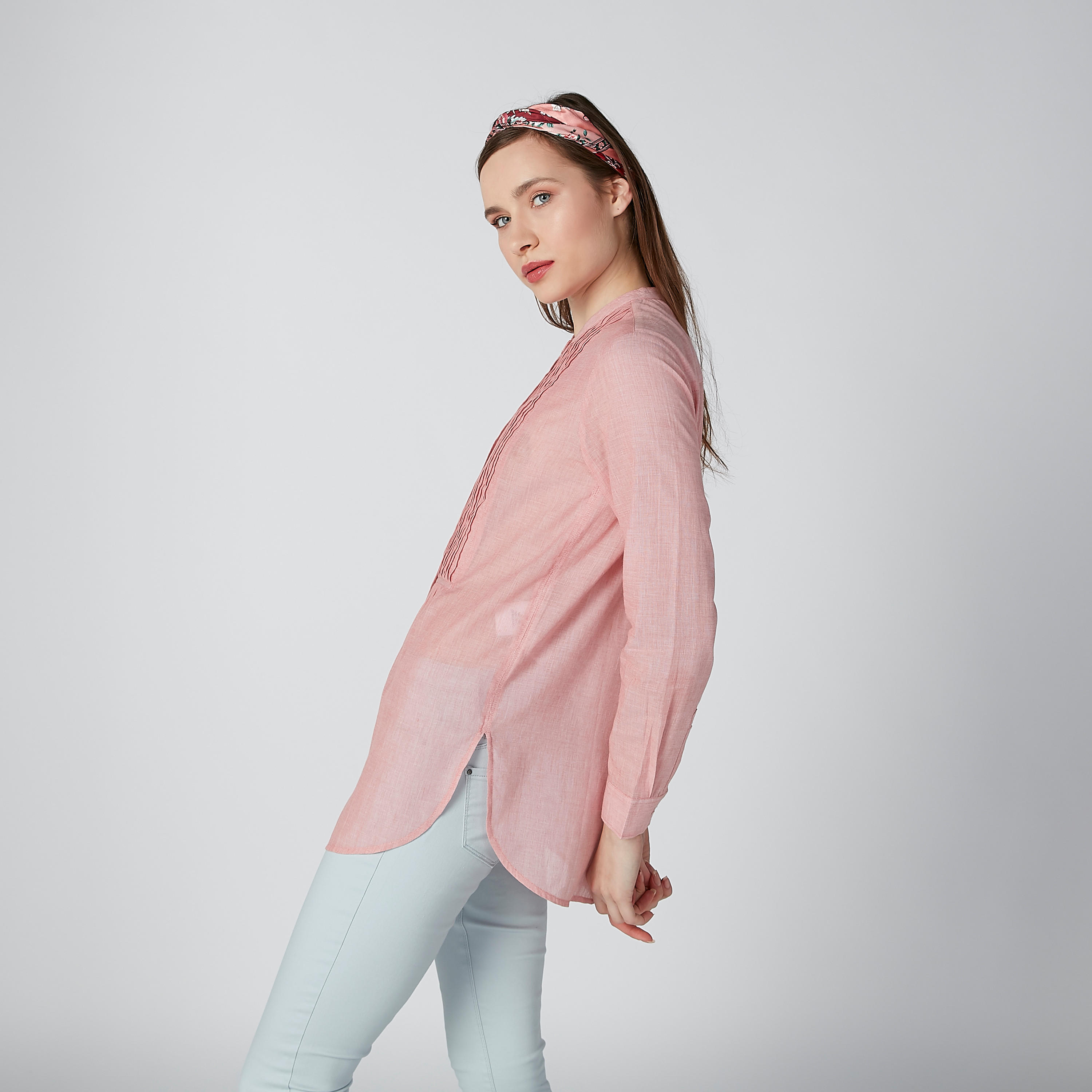 قميص مستدام بياقة ماندرين وتفاصيل مطوية -women-clothing-shirtsandblouses-shirts-image-4
