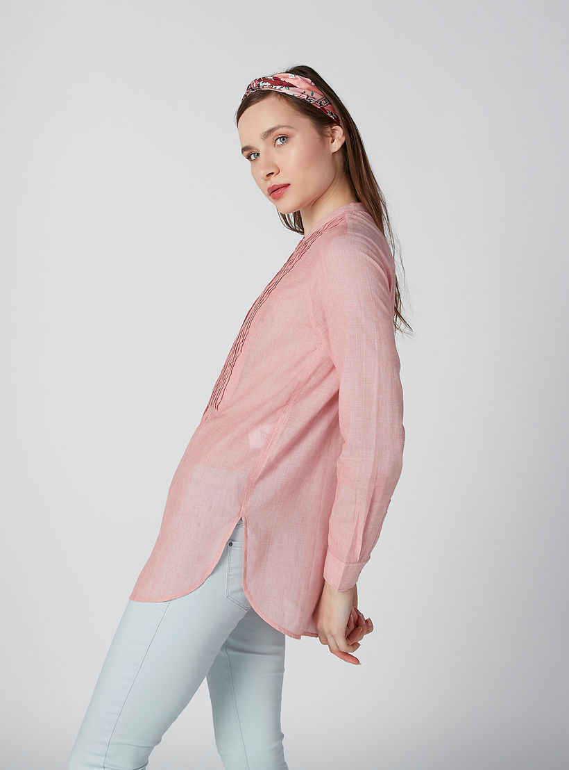 قميص مستدام بياقة ماندرين وتفاصيل مطوية -women-clothing-shirtsandblouses-shirts-image-4