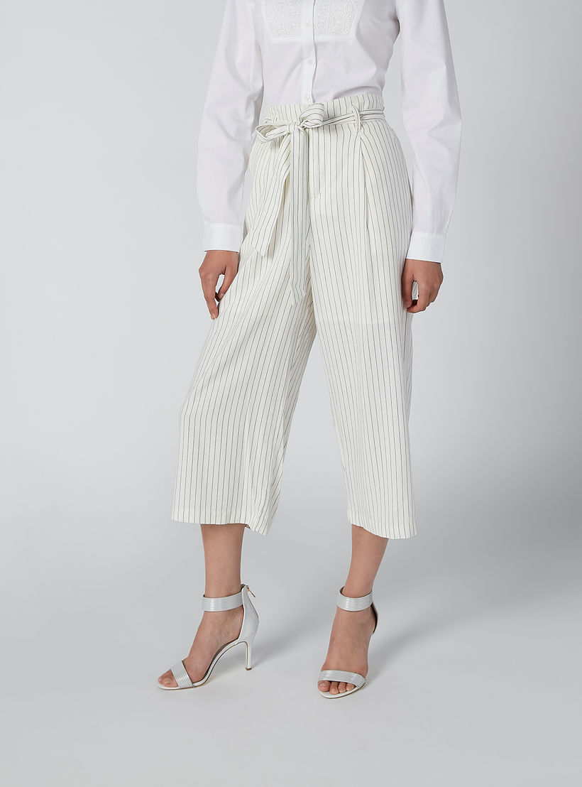 بنطال واسع الساقين رسمي مقلّم بقصّة واسعة ورباط-women-clothing-bottoms-trousers-image-4