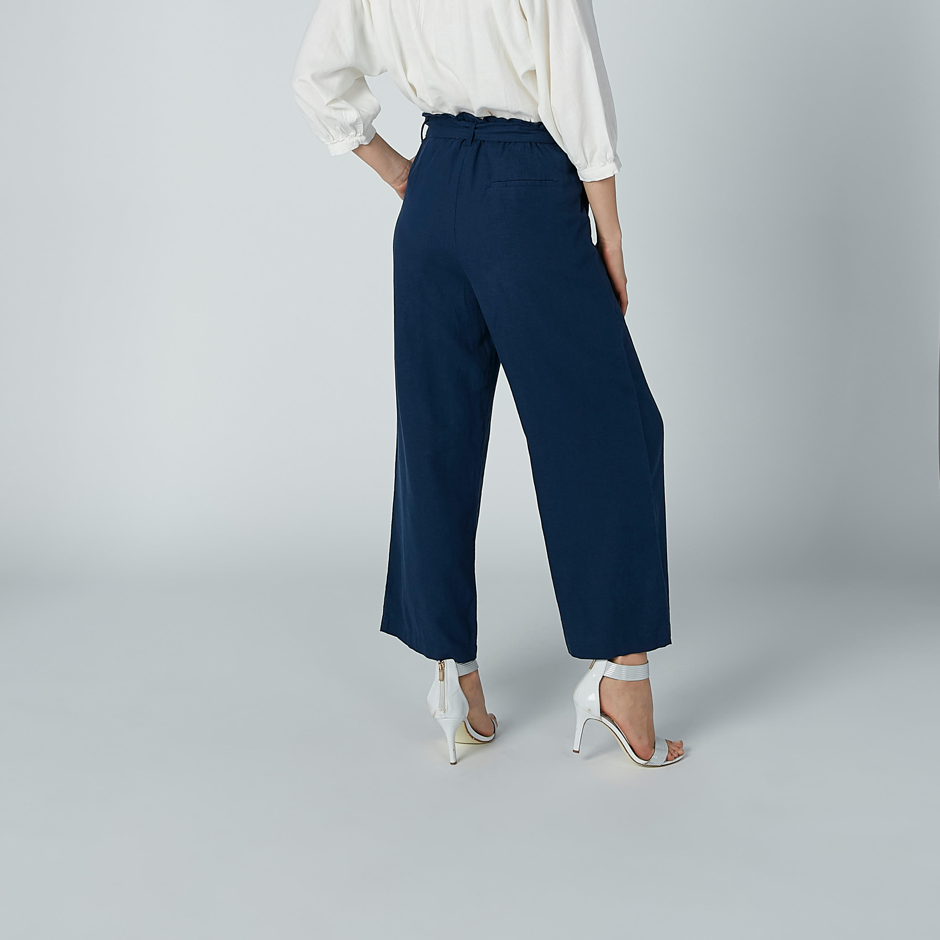 بنطال بالازو سادة بجيوب وحزام رباط-women-clothing-bottoms-trousers-image-5