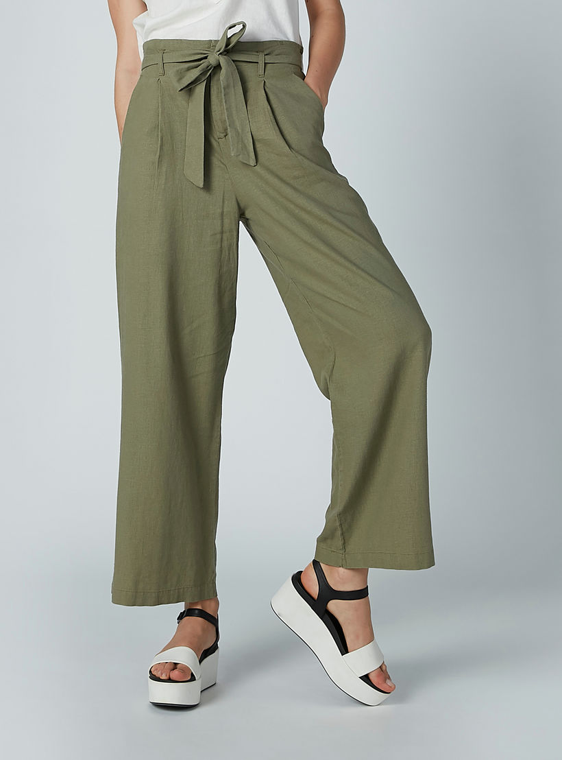 بنطال بالازو سادة بجيوب وحزام رباط-women-clothing-bottoms-trousers-image-1
