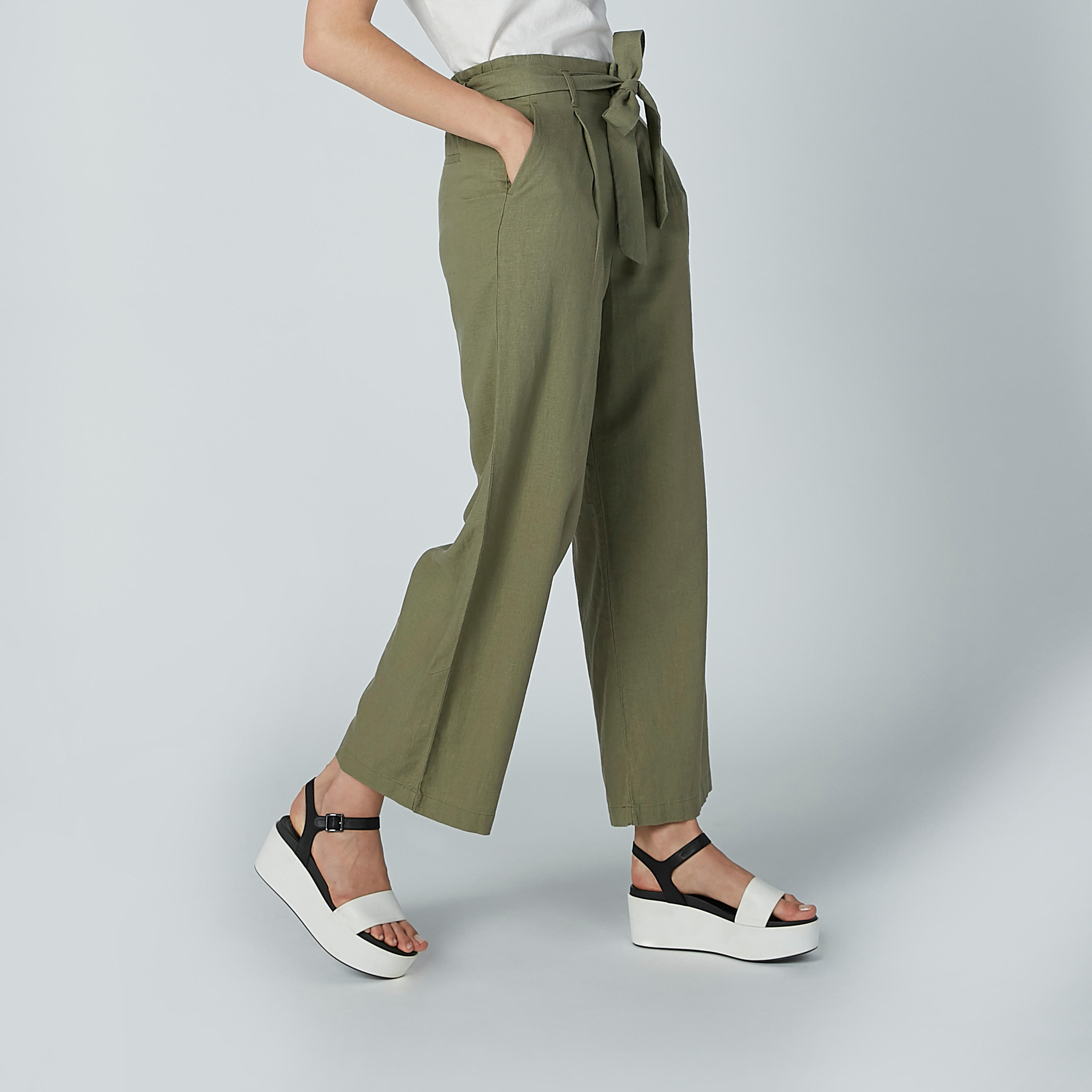 بنطال بالازو سادة بجيوب وحزام رباط-women-clothing-bottoms-trousers-image-5