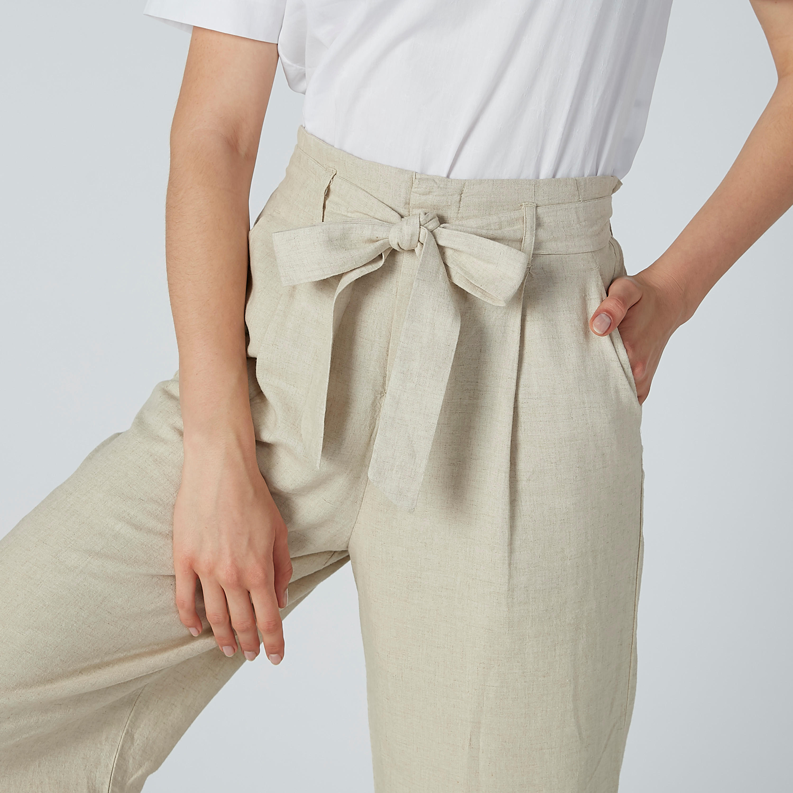 بنطال بالازو سادة بجيوب وحزام رباط-women-clothing-bottoms-trousers-image-2
